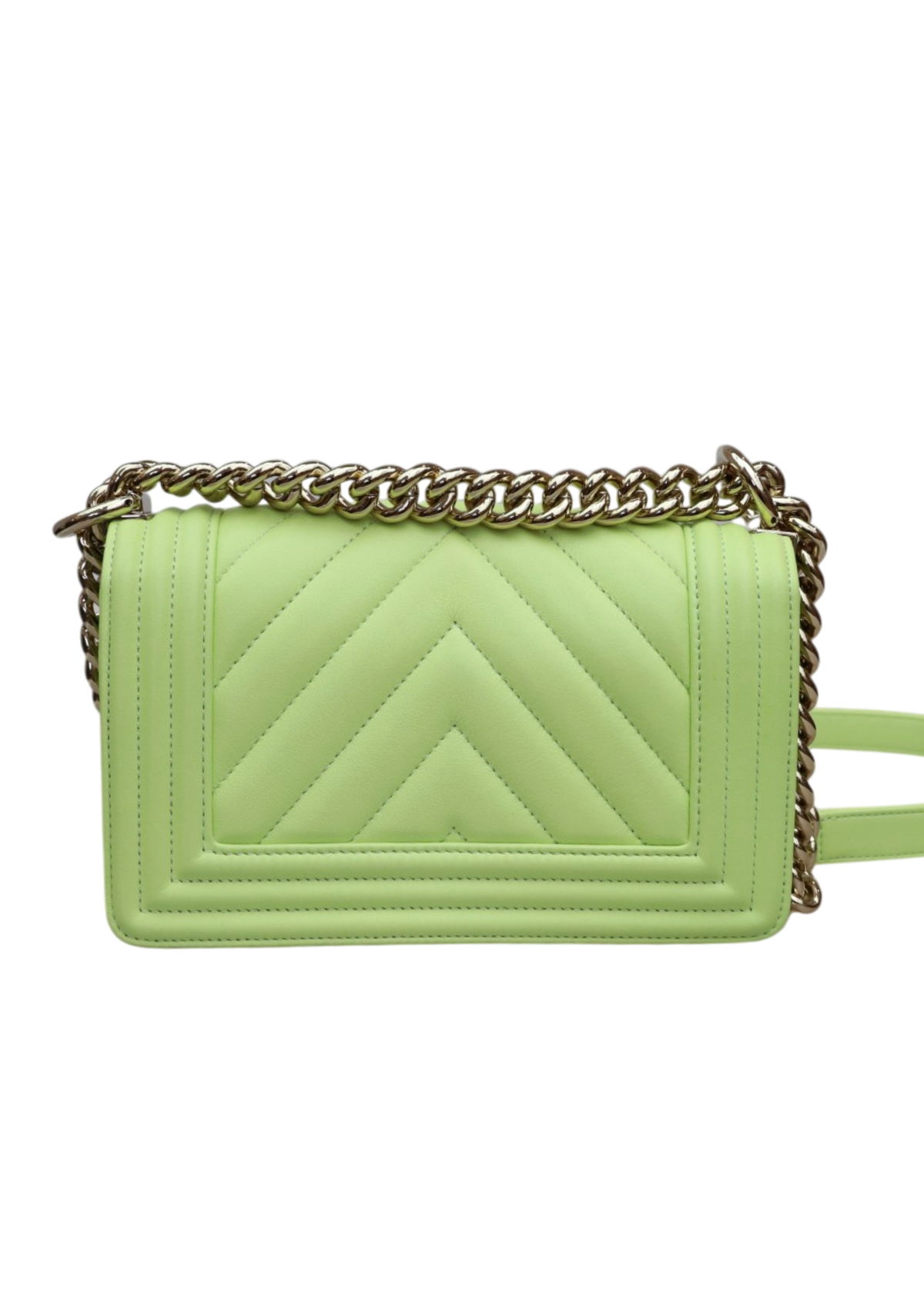 CHANEL 2019 'Boy Bag' Green Chevron Small Flap