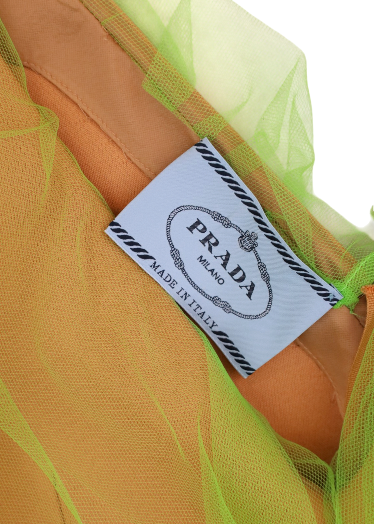 PRADA (AS IS) AW2018 Neon Green Layered Tulle V Midi Dress