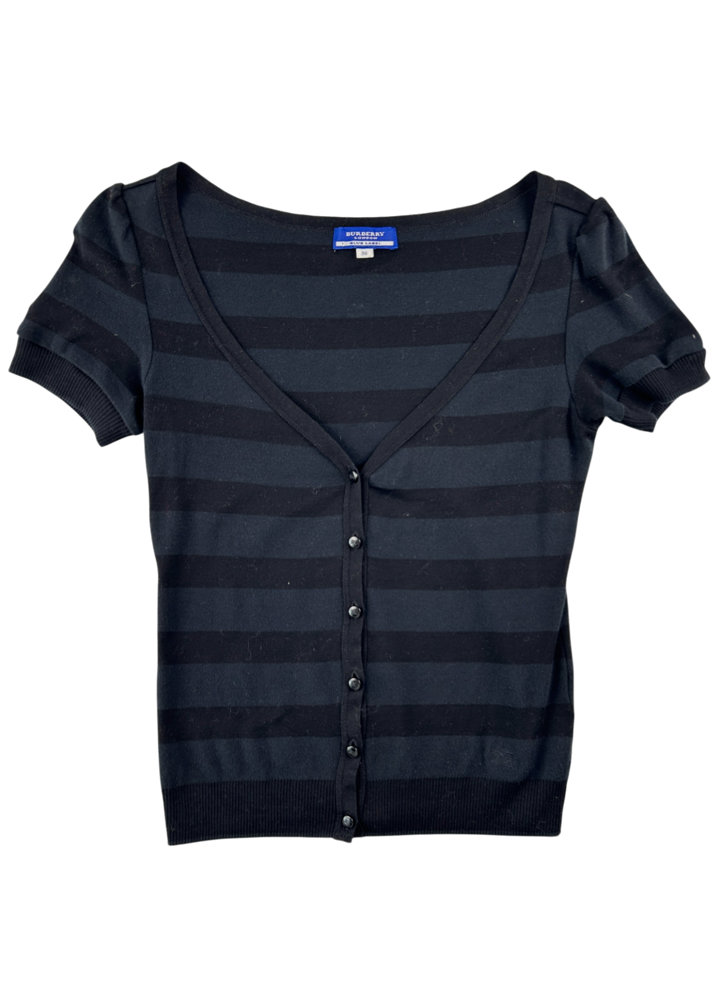 BURBERRY BLUE LABEL Two Tone Stripe Knit Cardigan