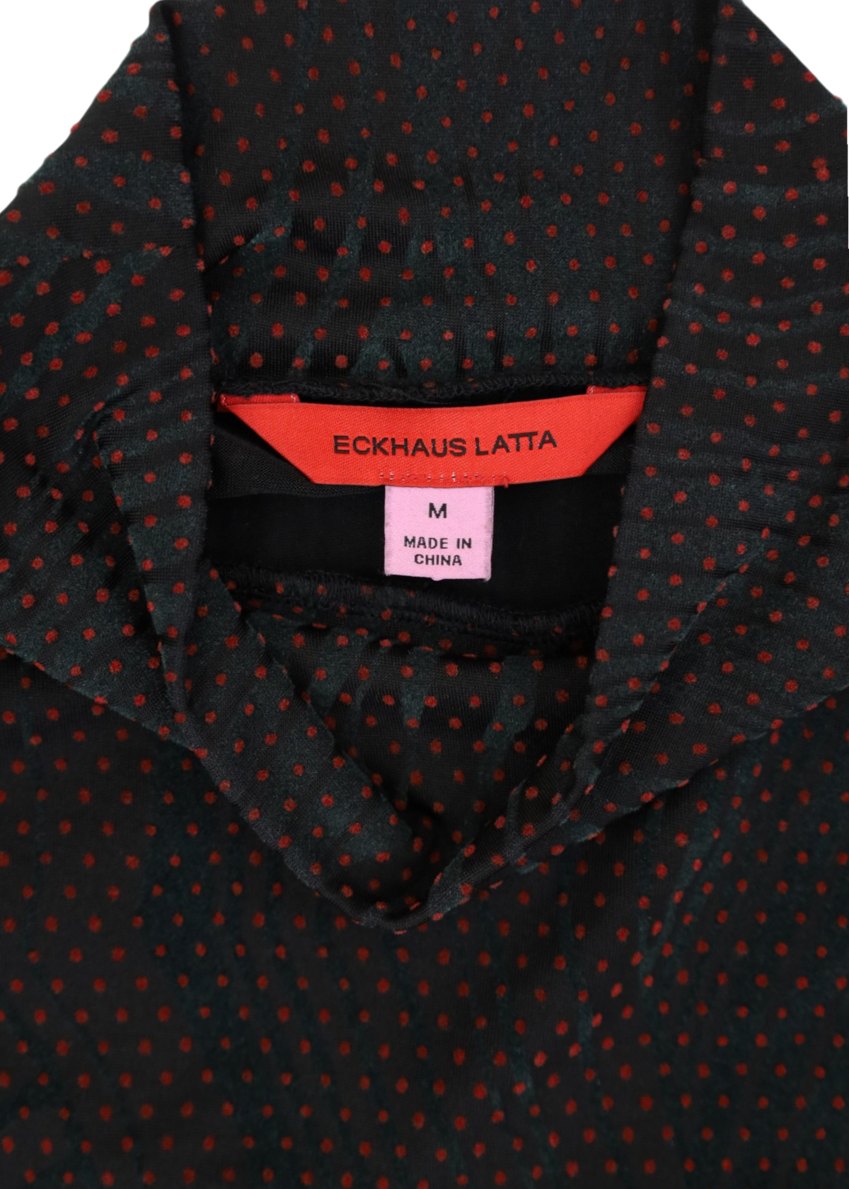 ECKHAUS LATTA Black/Red/Green Flocked Dot Mesh Turtleneck