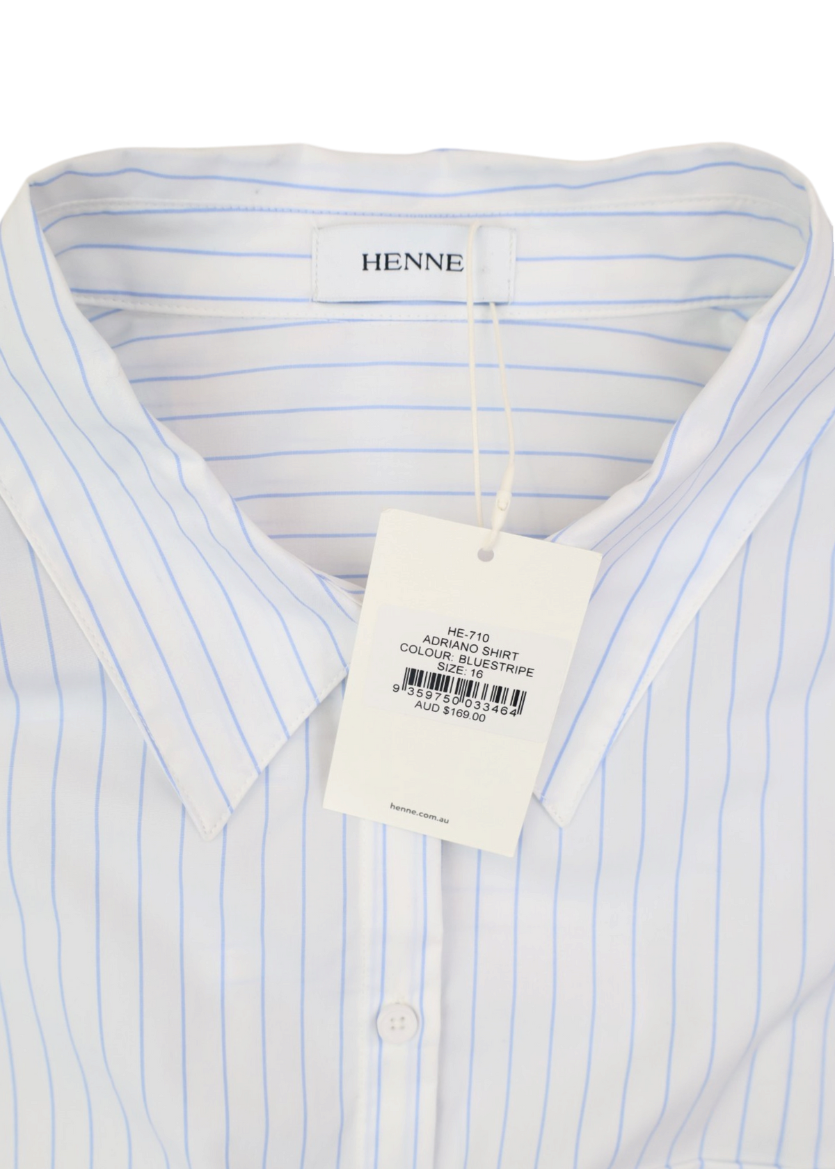 HENNE (NWT) White/Blue Stripe Button Up