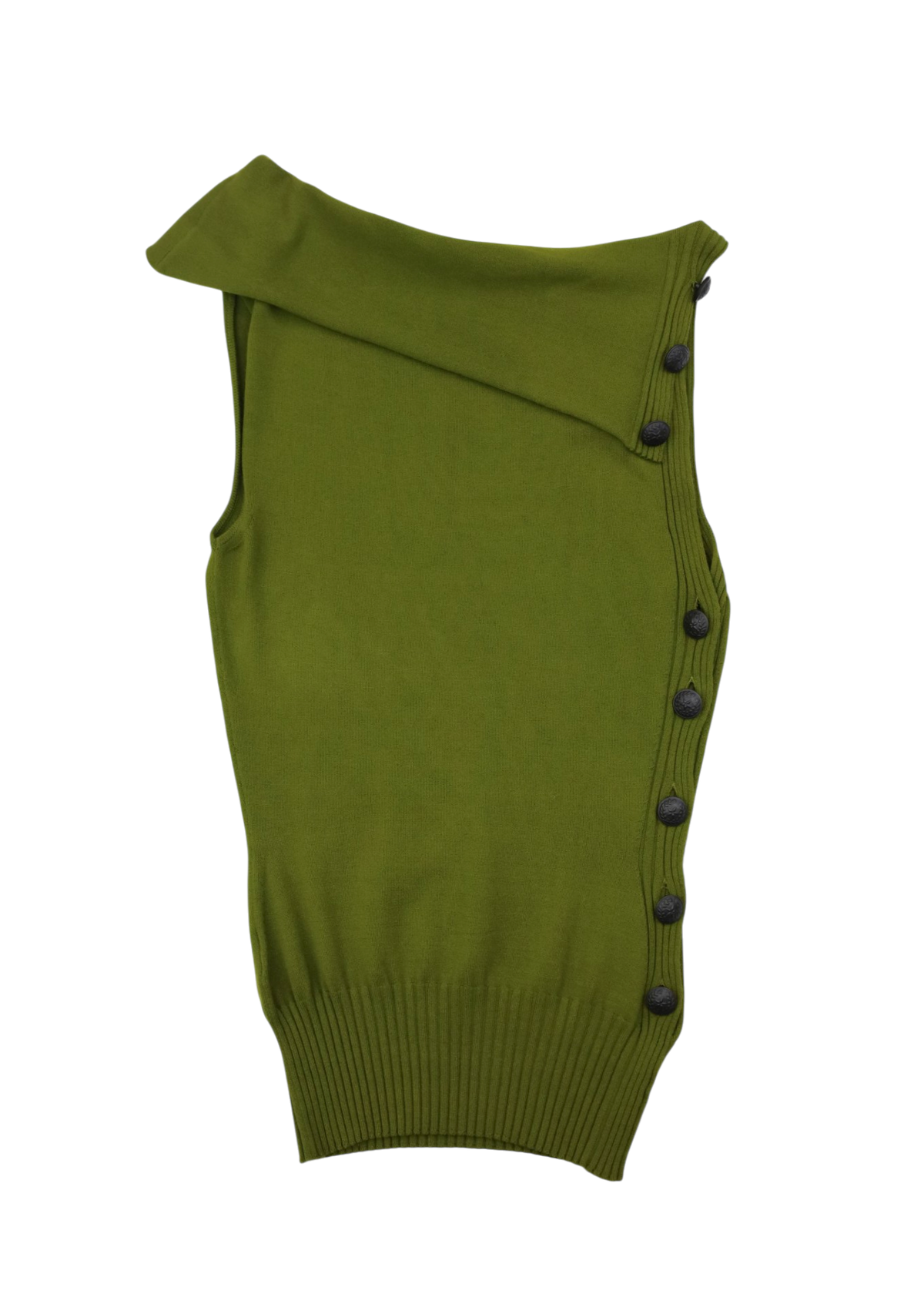 MUGLER Olive Green Knit Star Button Roll Neck Top