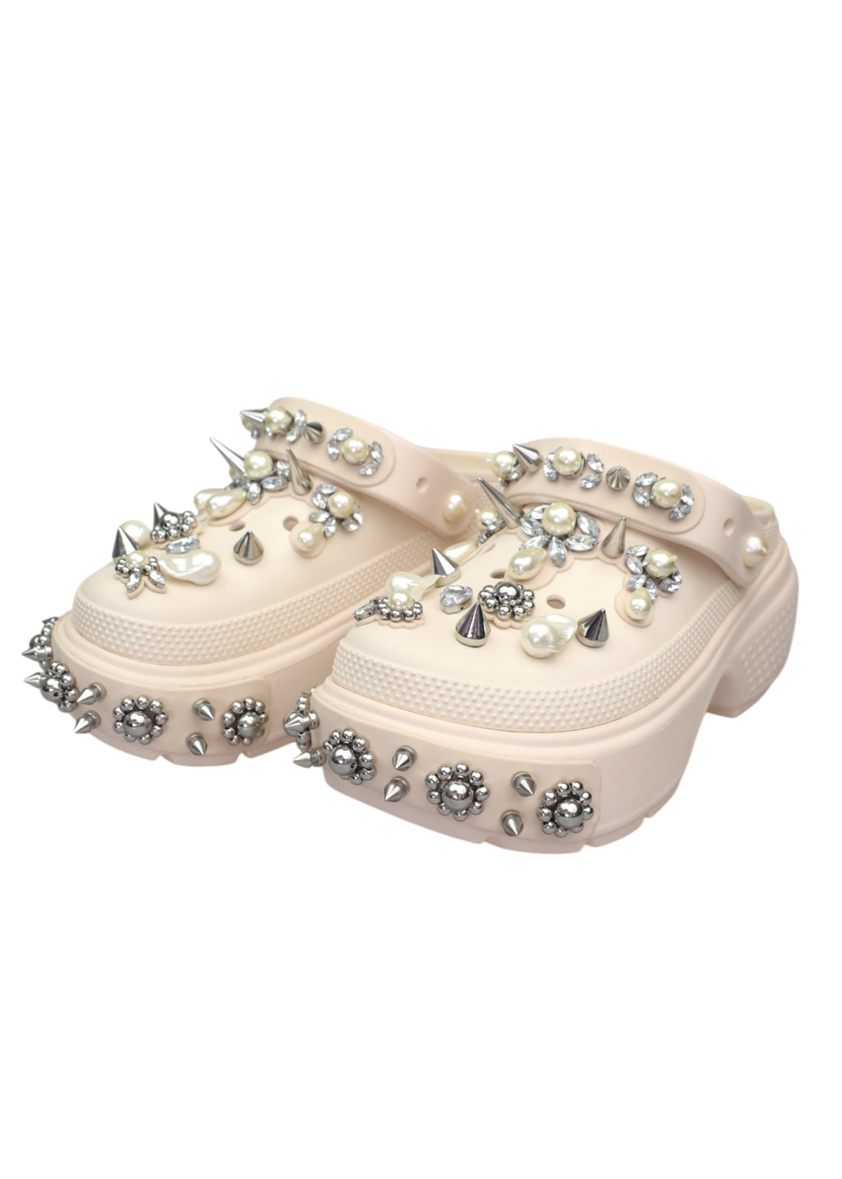 SIMONE ROCHA X CROCS Cream Pearl/Gem Studded Platform Clogs