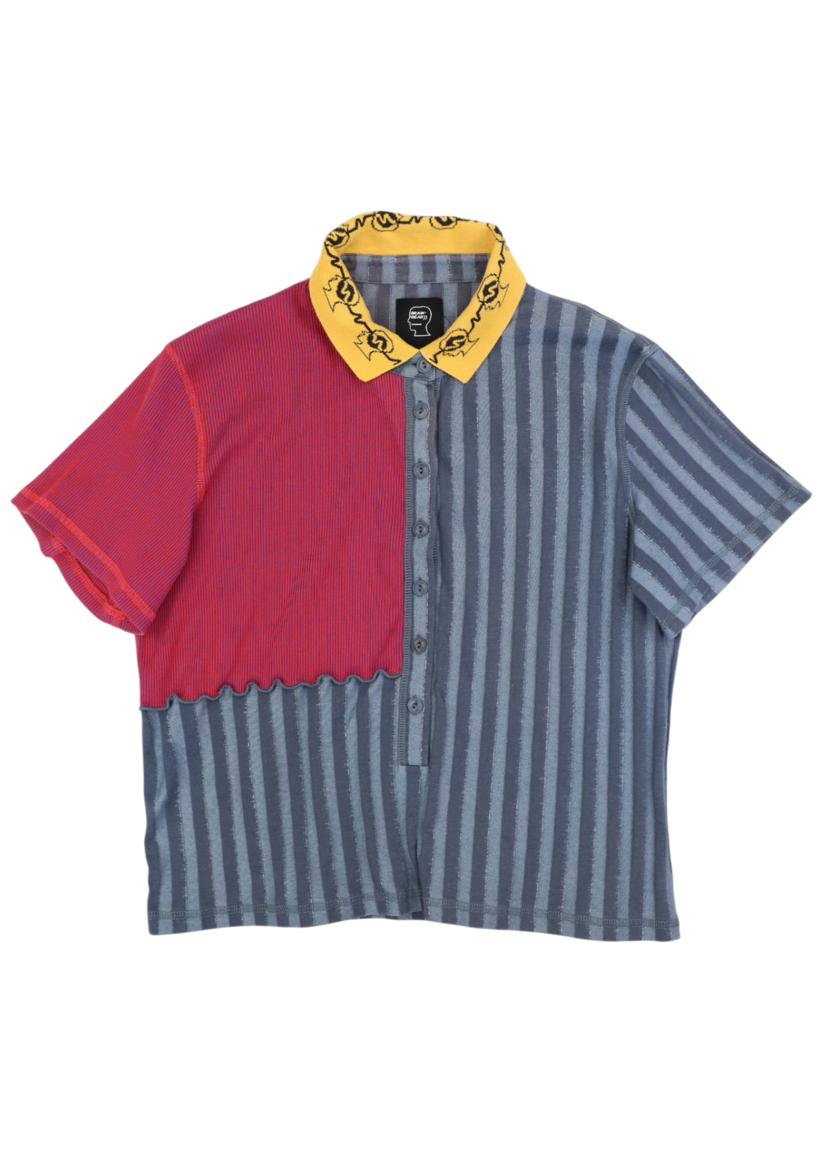 BRAINDEAD Grey/Red Jacquard Collar Panelled Polo
