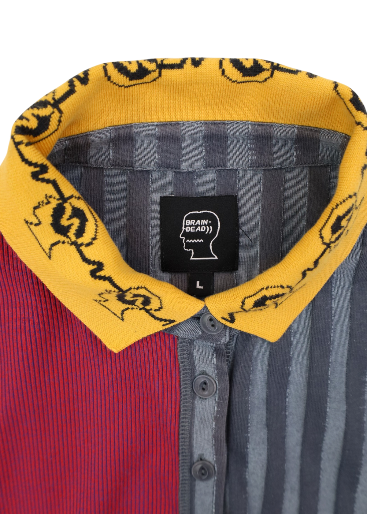 BRAINDEAD Grey/Red Jacquard Collar Panelled Polo