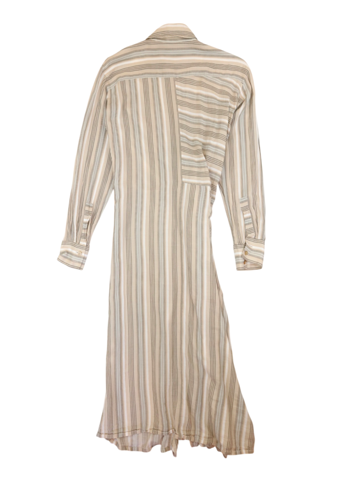 ACNE STUDIOS Beige Pinstripe Cotton Tie Waist Midi Dress