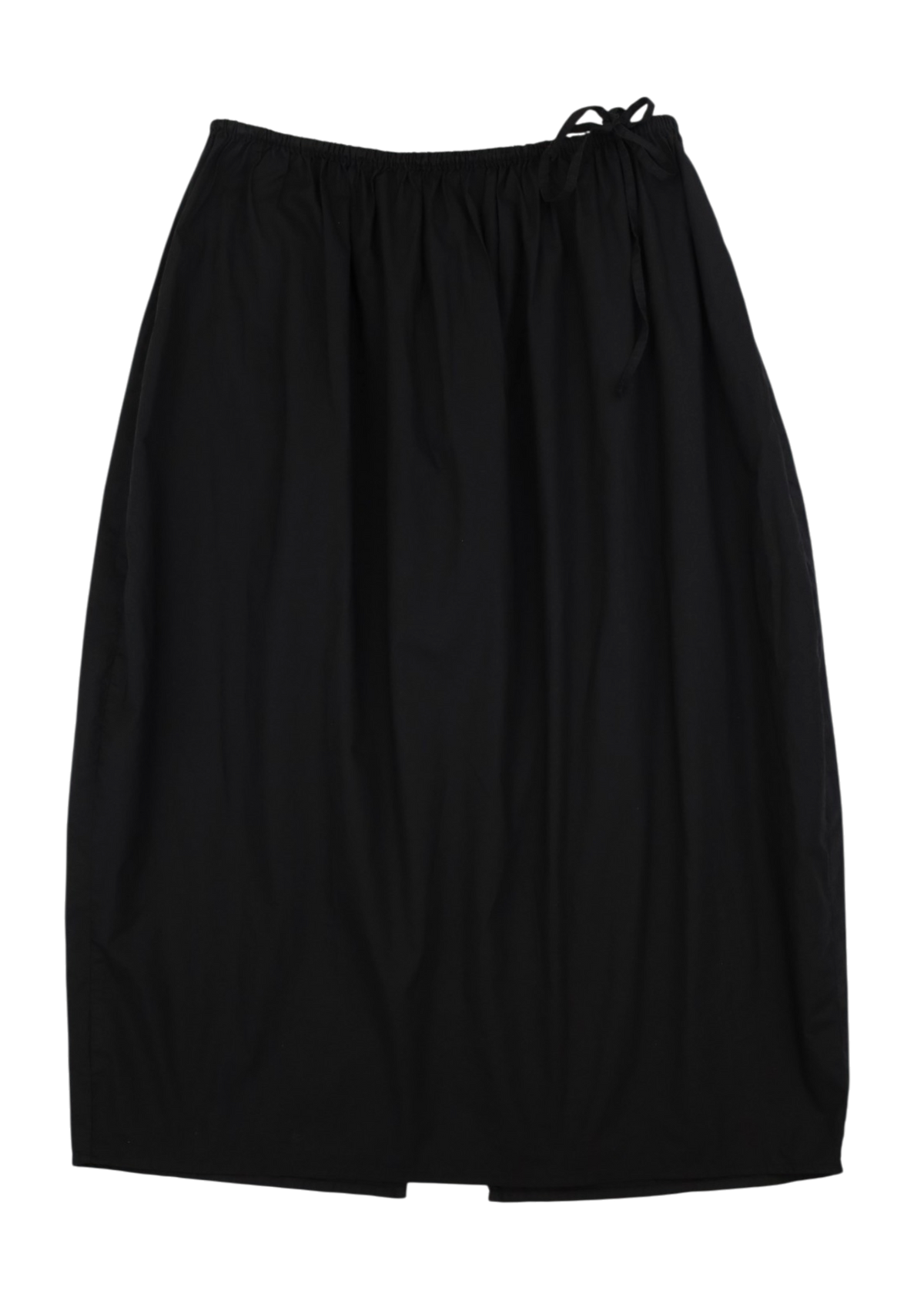 DEIJI STUDIOS Black Cotton Elastic Waist Side Tie Midi Skirt
