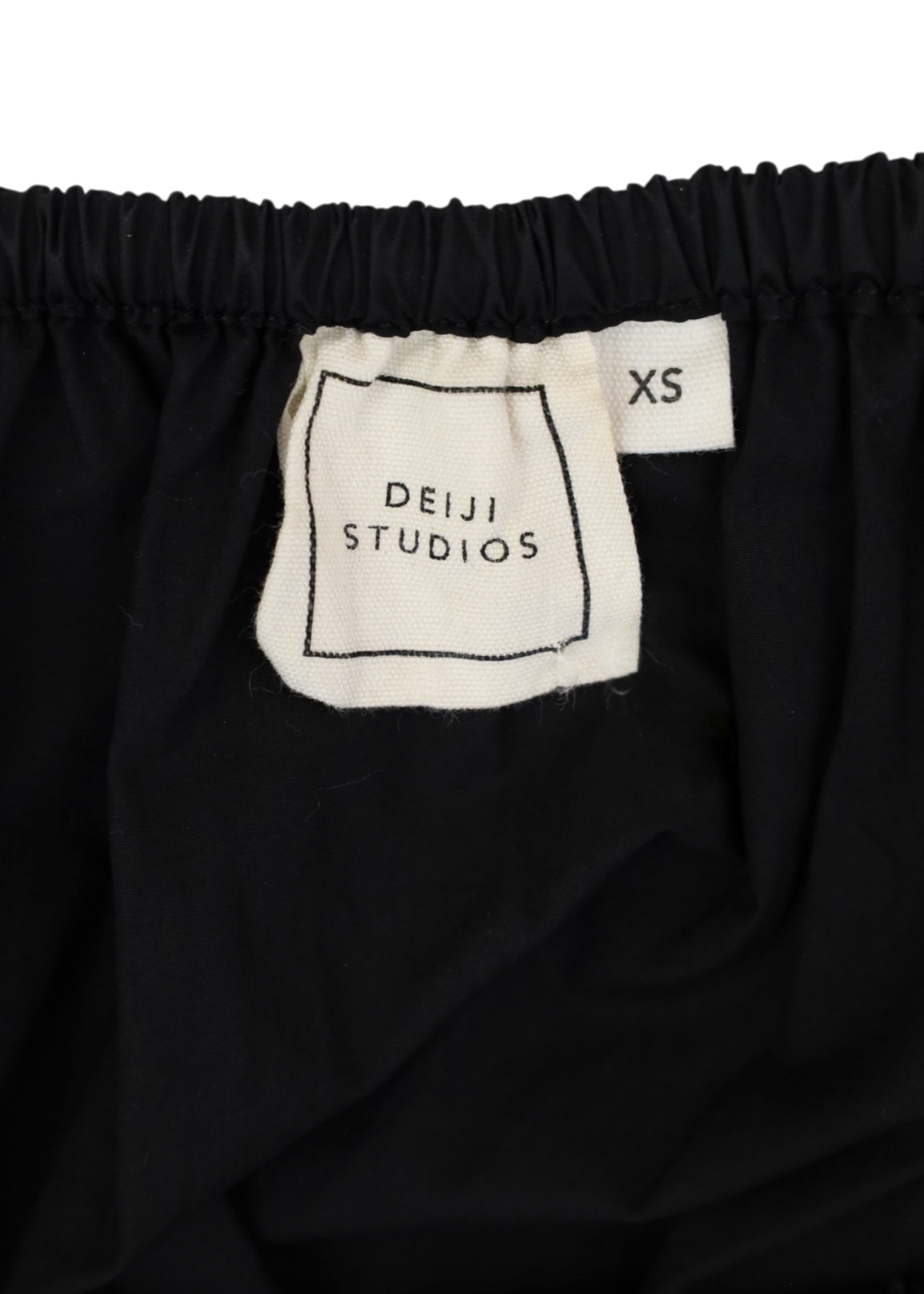 DEIJI STUDIOS Black Cotton Elastic Waist Side Tie Midi Skirt