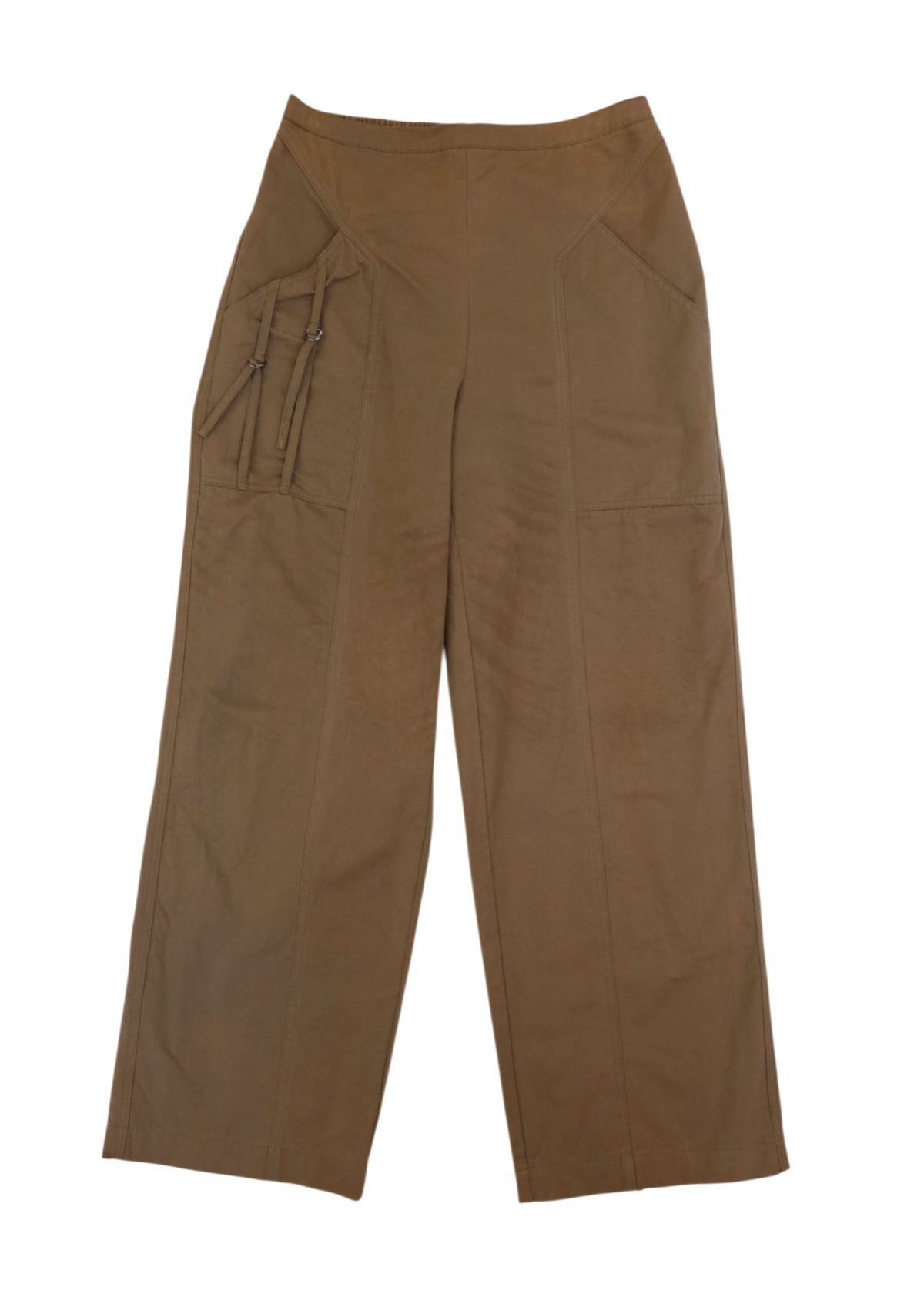 DEIJI STUDIOS (AS IS) Brown Panelled Straight Leg w Buckle Detail Pants