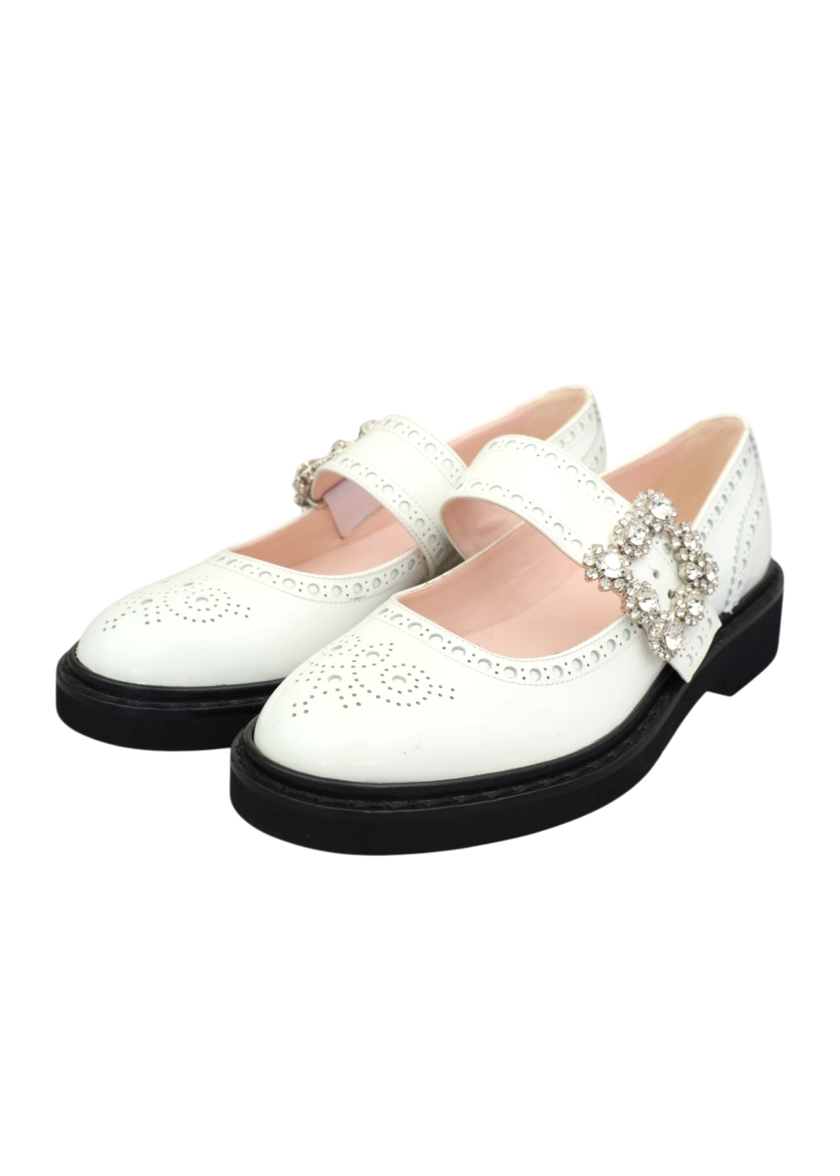 ROGER VIVIER 'Viv Rangers' White Leather Brogue Mary Janes