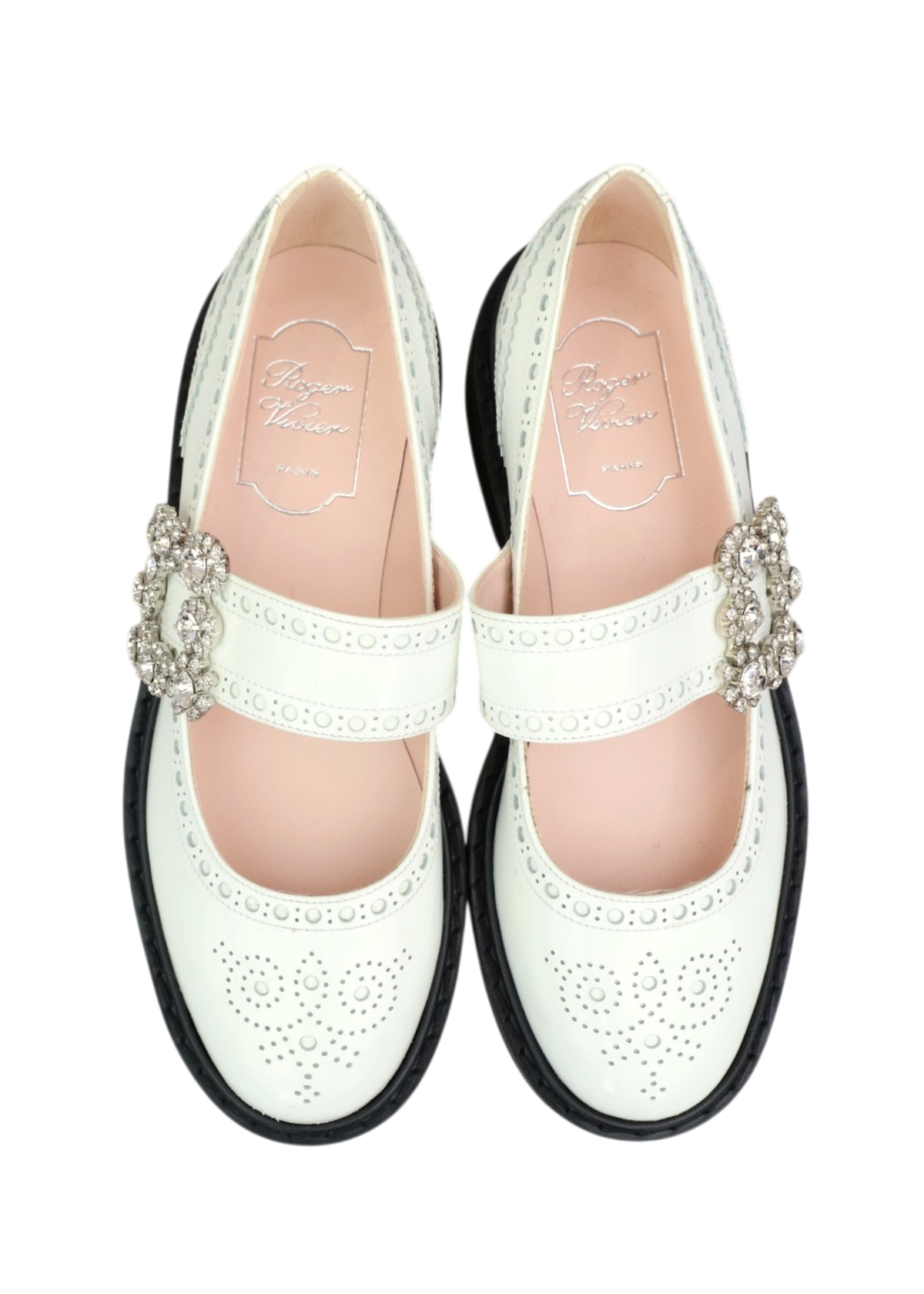 ROGER VIVIER 'Viv Rangers' White Leather Brogue Mary Janes