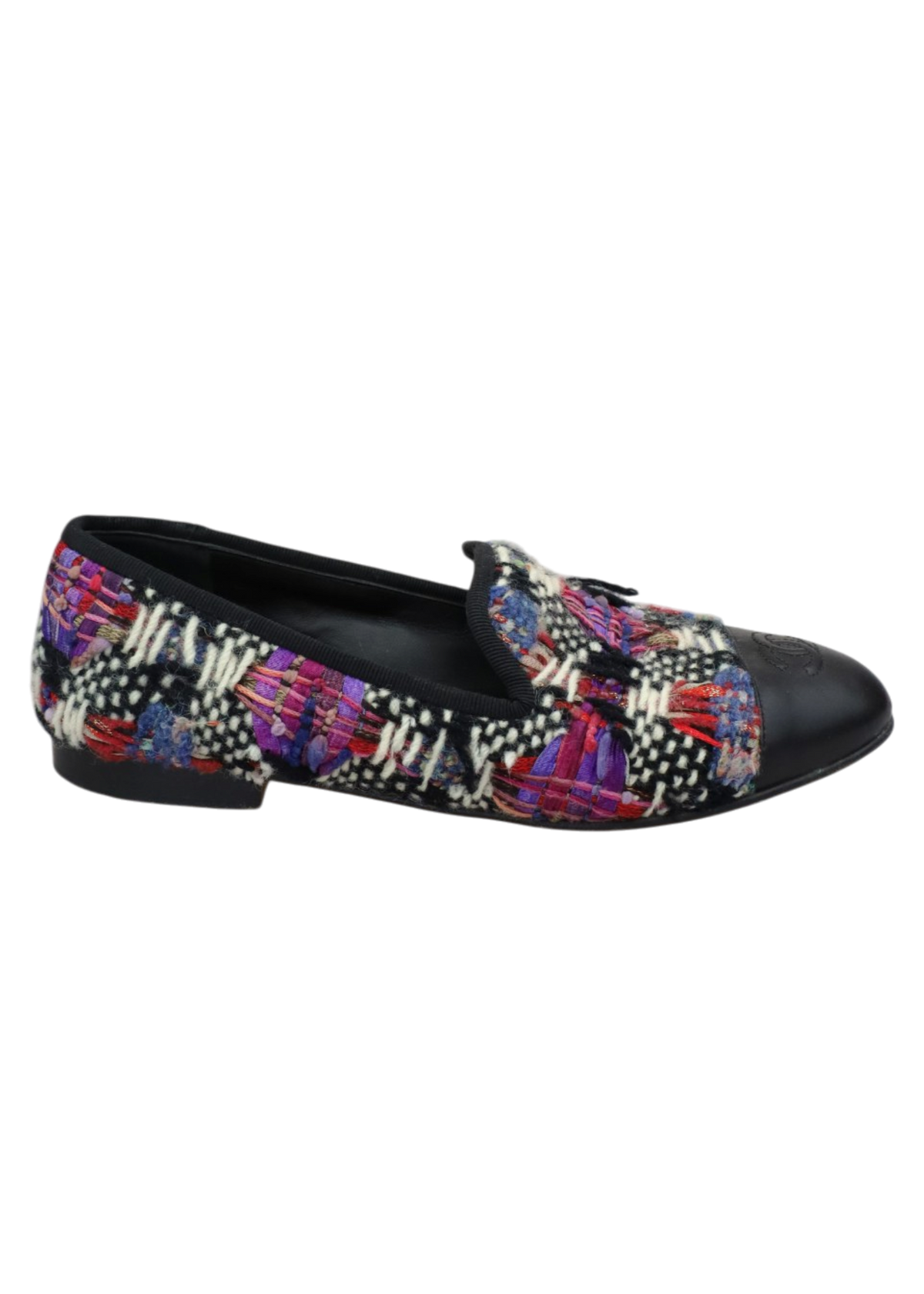 CHANEL Black/Purple Tweed Leather Cap Toe Loafer