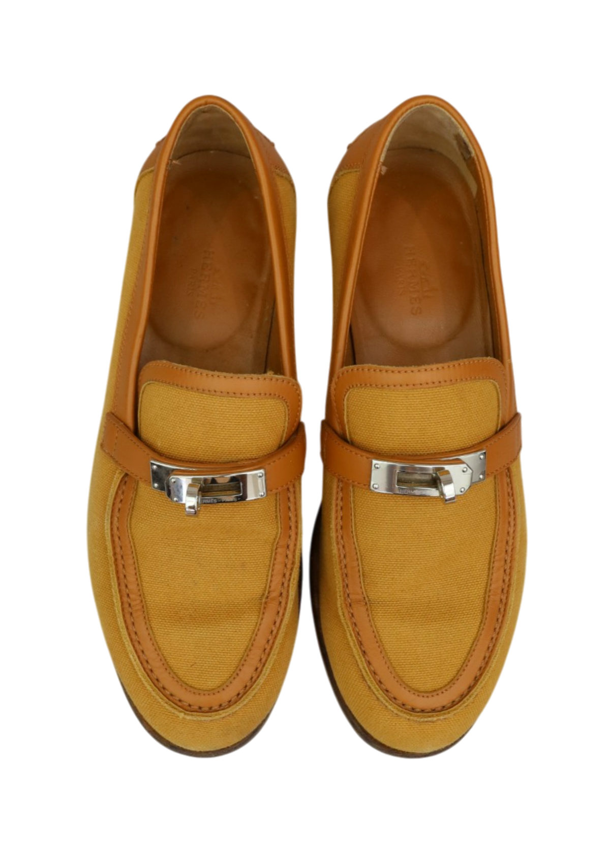HERMES 'Destin' Brown Canvas Leather Trimmed Loafer