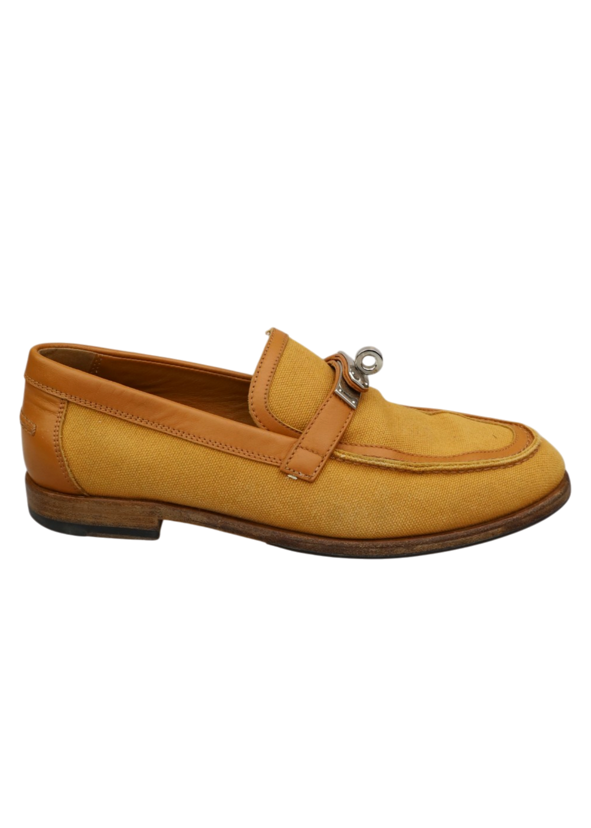 HERMES 'Destin' Brown Canvas Leather Trimmed Loafer