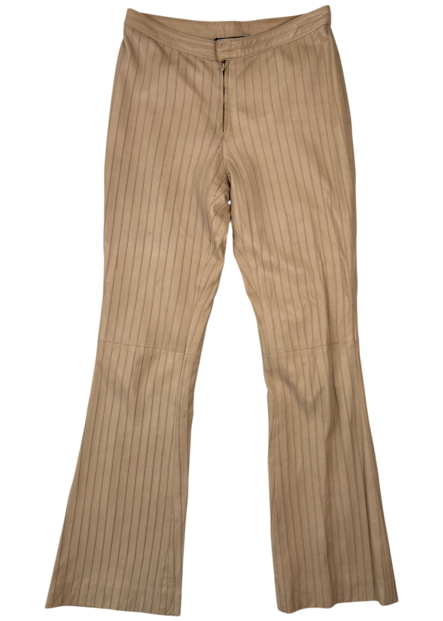 GUCCI VINTAGE (AS IS) FW1999 Tom Ford Beige Pinstripe Leather Flare Pants