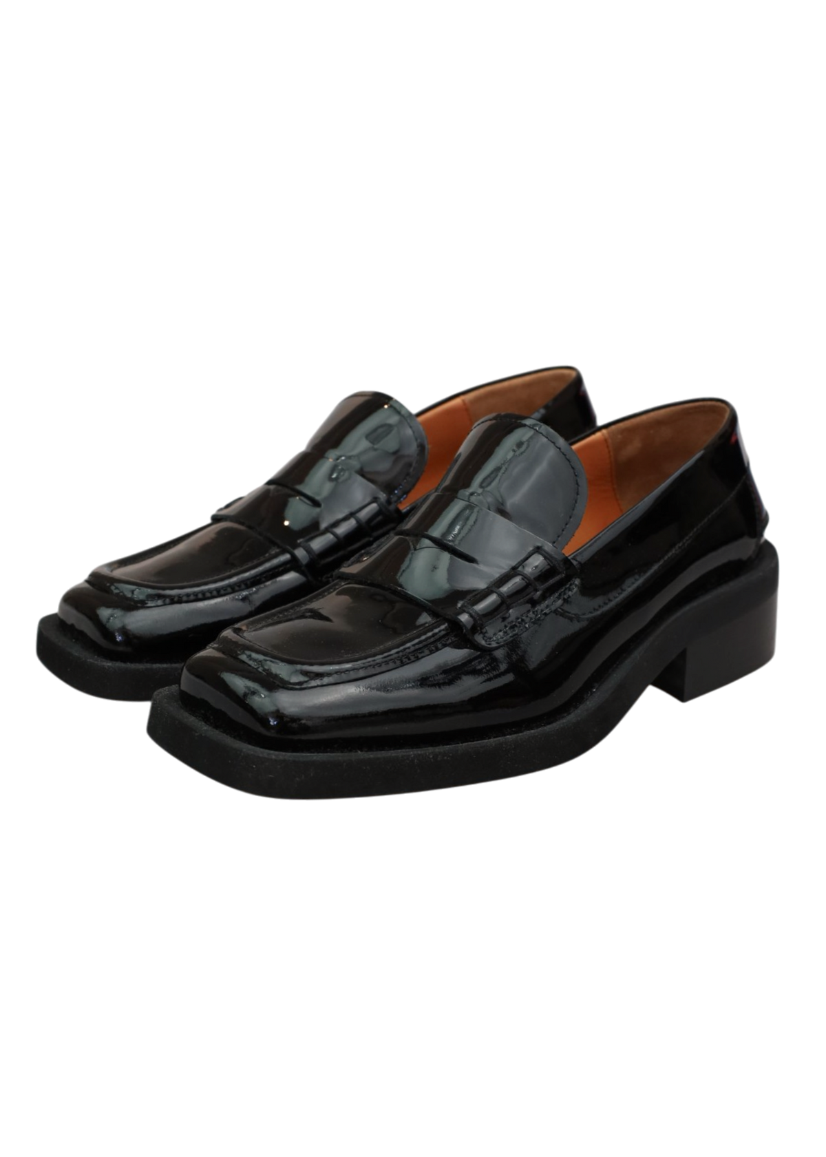 GANNI Black Patent Square Toe Loafers