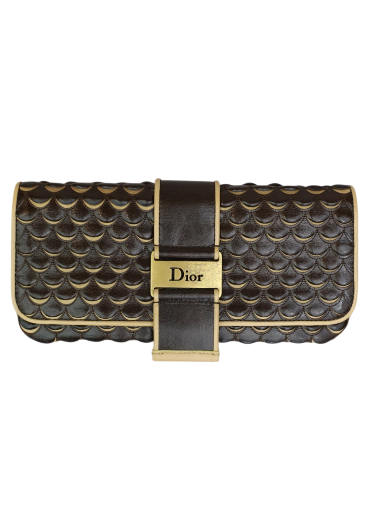 DIOR Brown/Beige Leather Fish Scale Effect Chain Wallet
