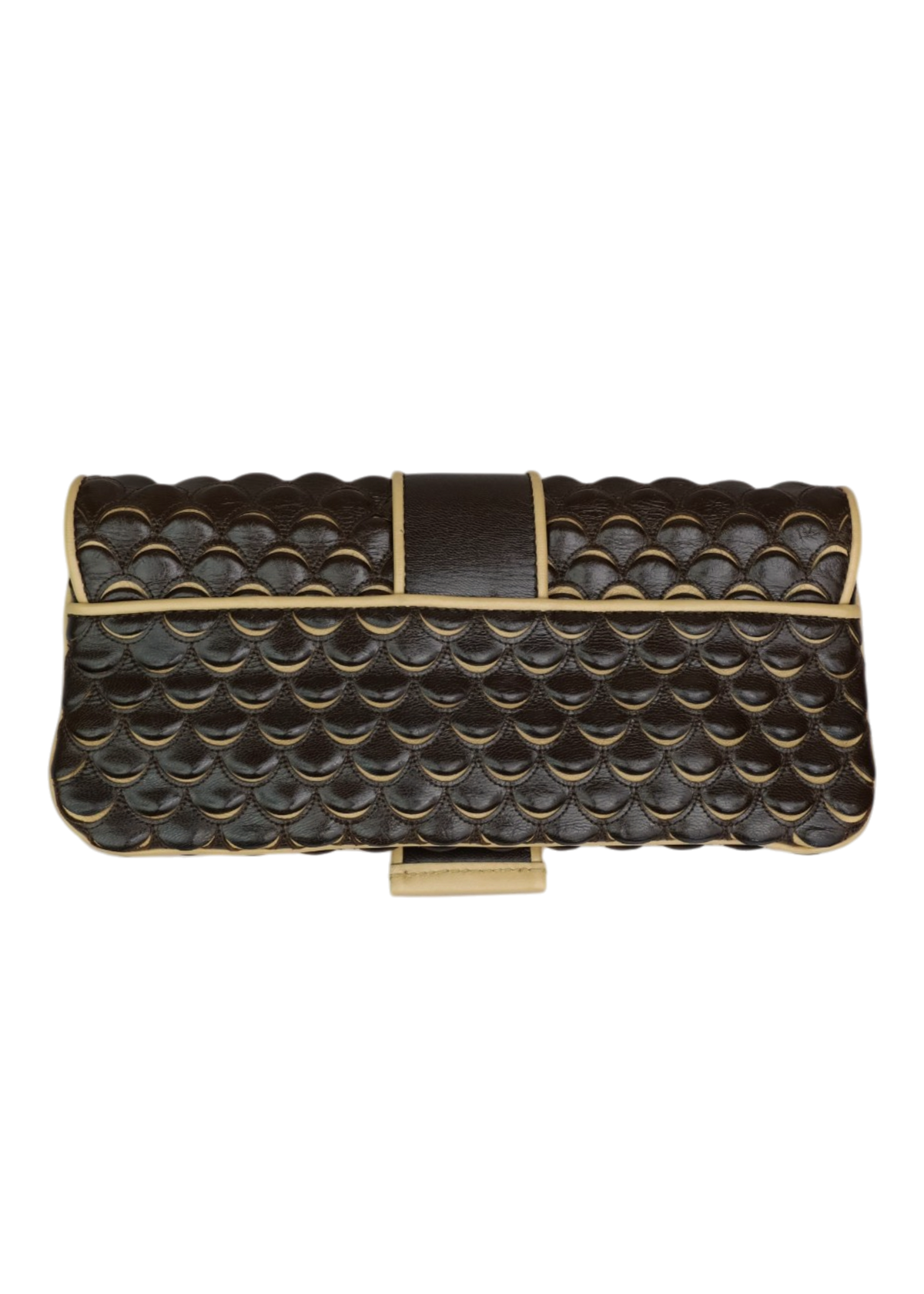 DIOR Brown/Beige Leather Fish Scale Effect Chain Wallet