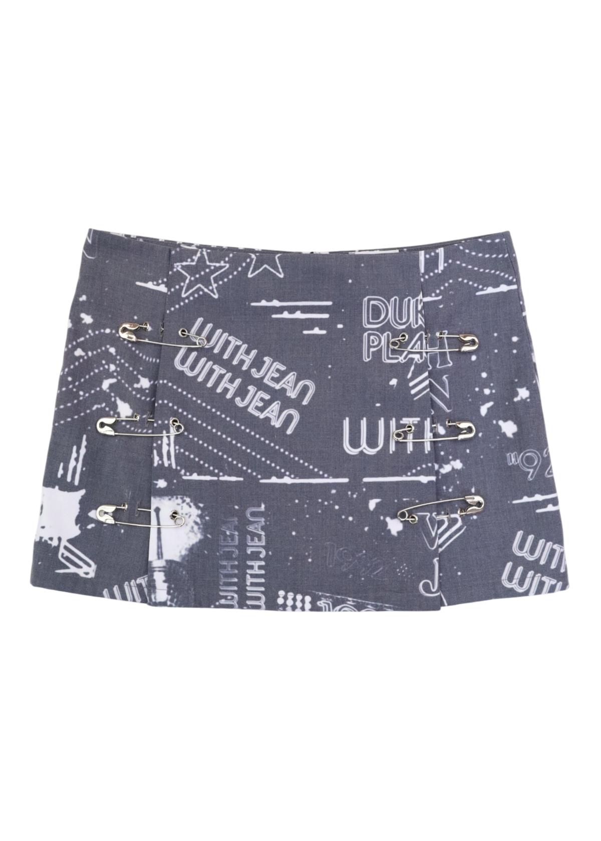 WITH JEAN Grey/White Logo Star Print Skirt W Safety Pins