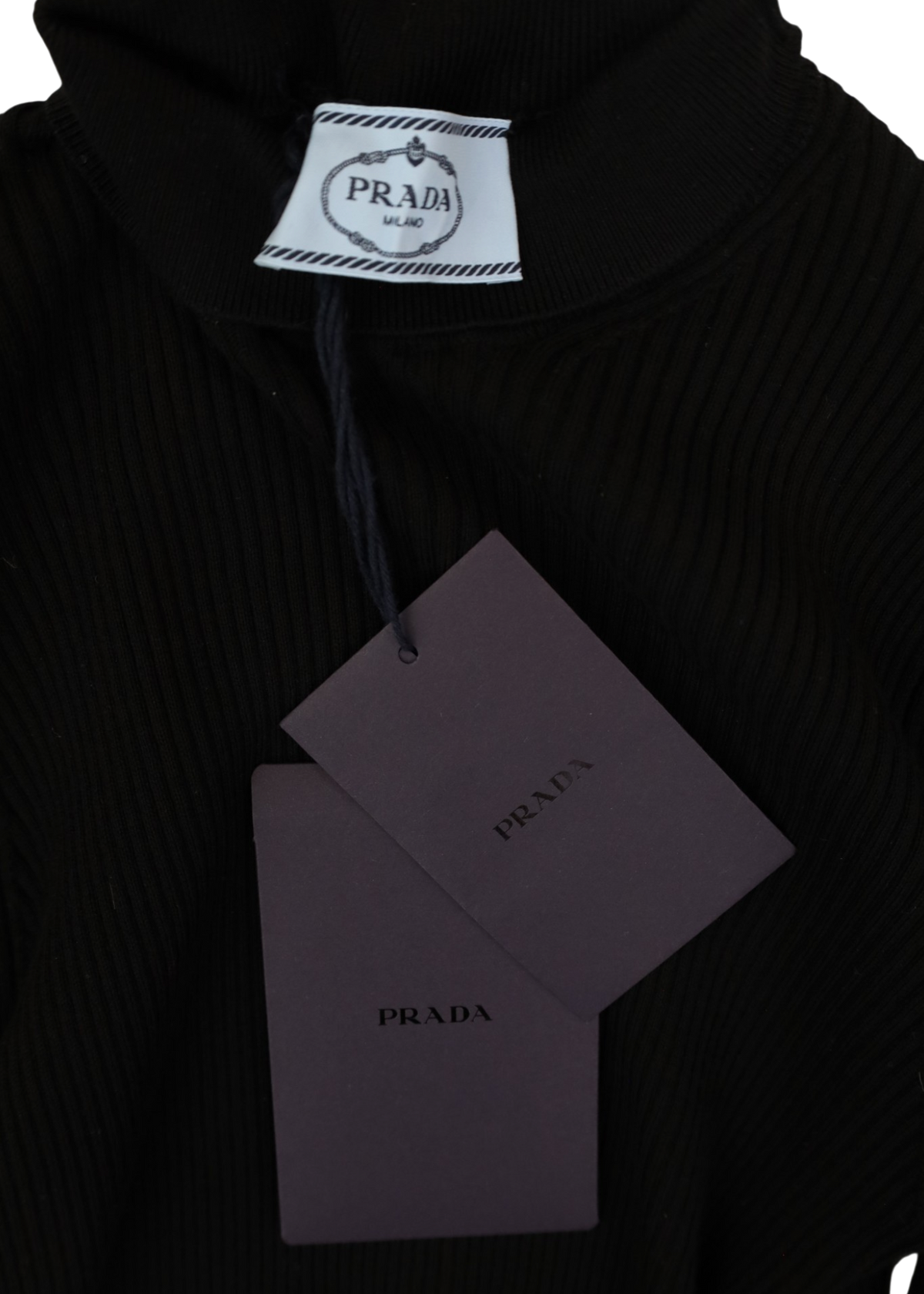 PRADA (NWT) 2023 Black Ribbed Knit Mock Neck Top