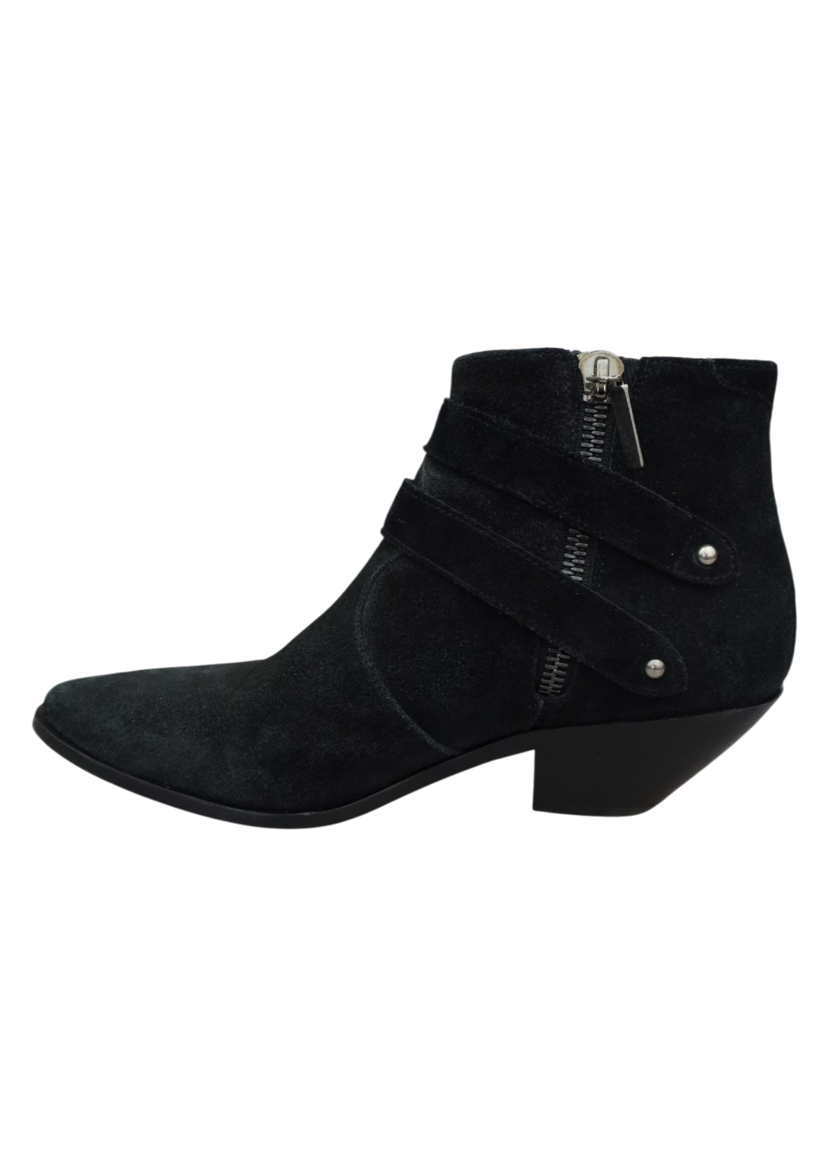 SAINT LAURENT (AS IS) Black Suede Western Buckle Ankle Boot