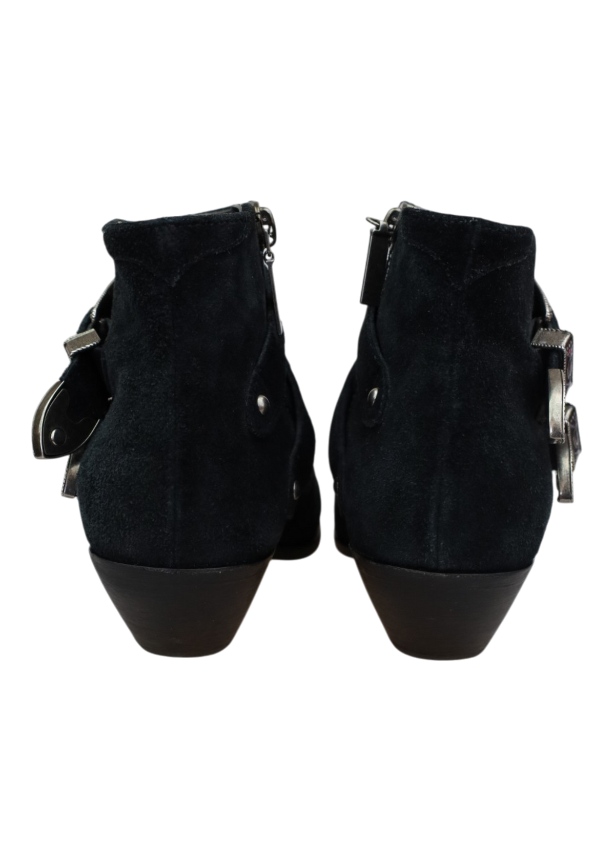 SAINT LAURENT (AS IS) Black Suede Western Buckle Ankle Boot