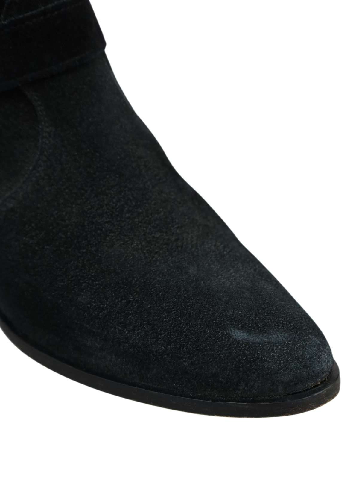 SAINT LAURENT (AS IS) Black Suede Western Buckle Ankle Boot
