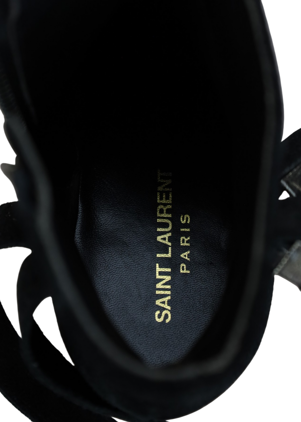 SAINT LAURENT (AS IS) Black Suede Western Buckle Ankle Boot