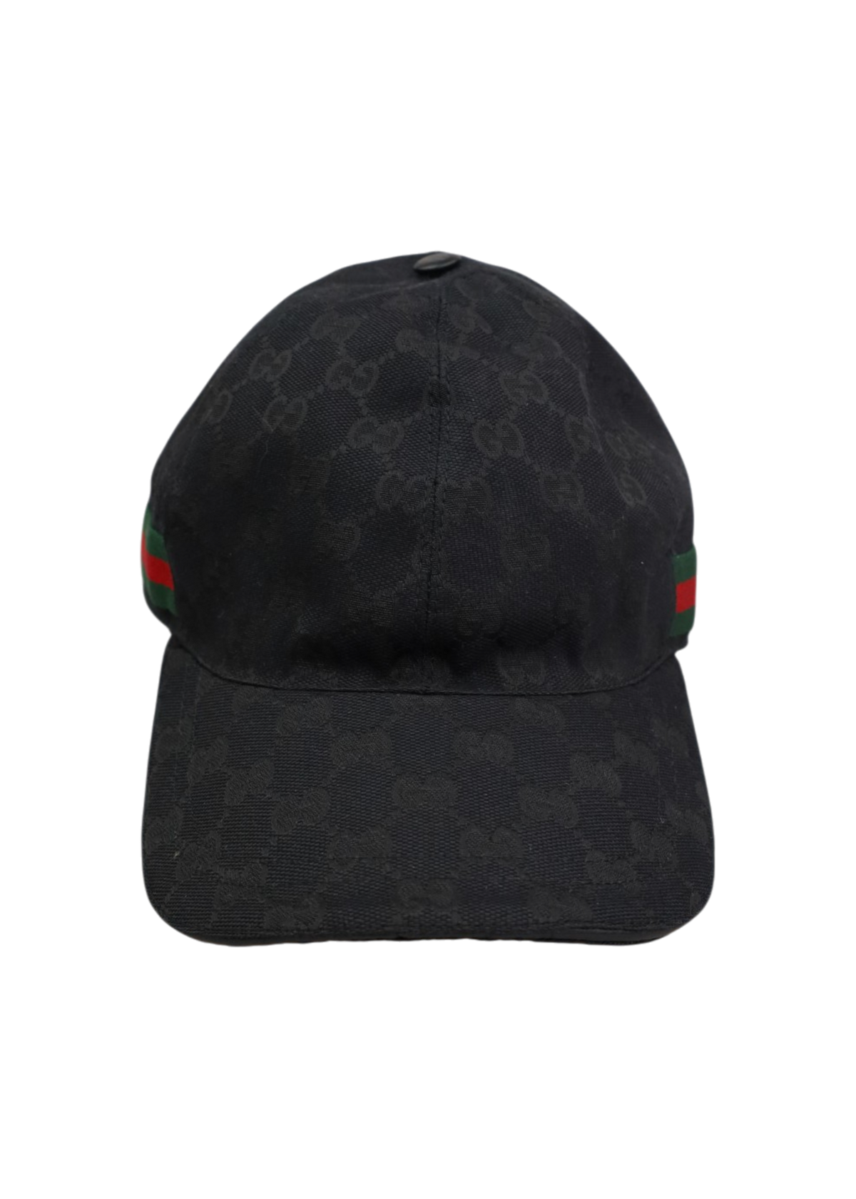 GUCCI Black Monogram Stripe Cap