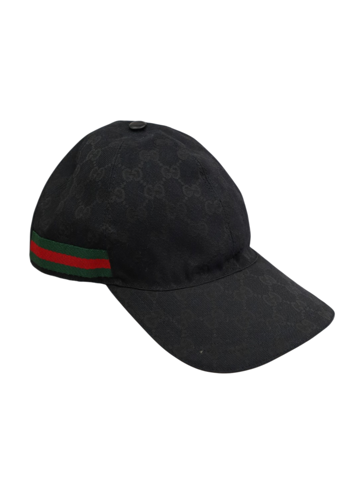 GUCCI Black Monogram Stripe Cap