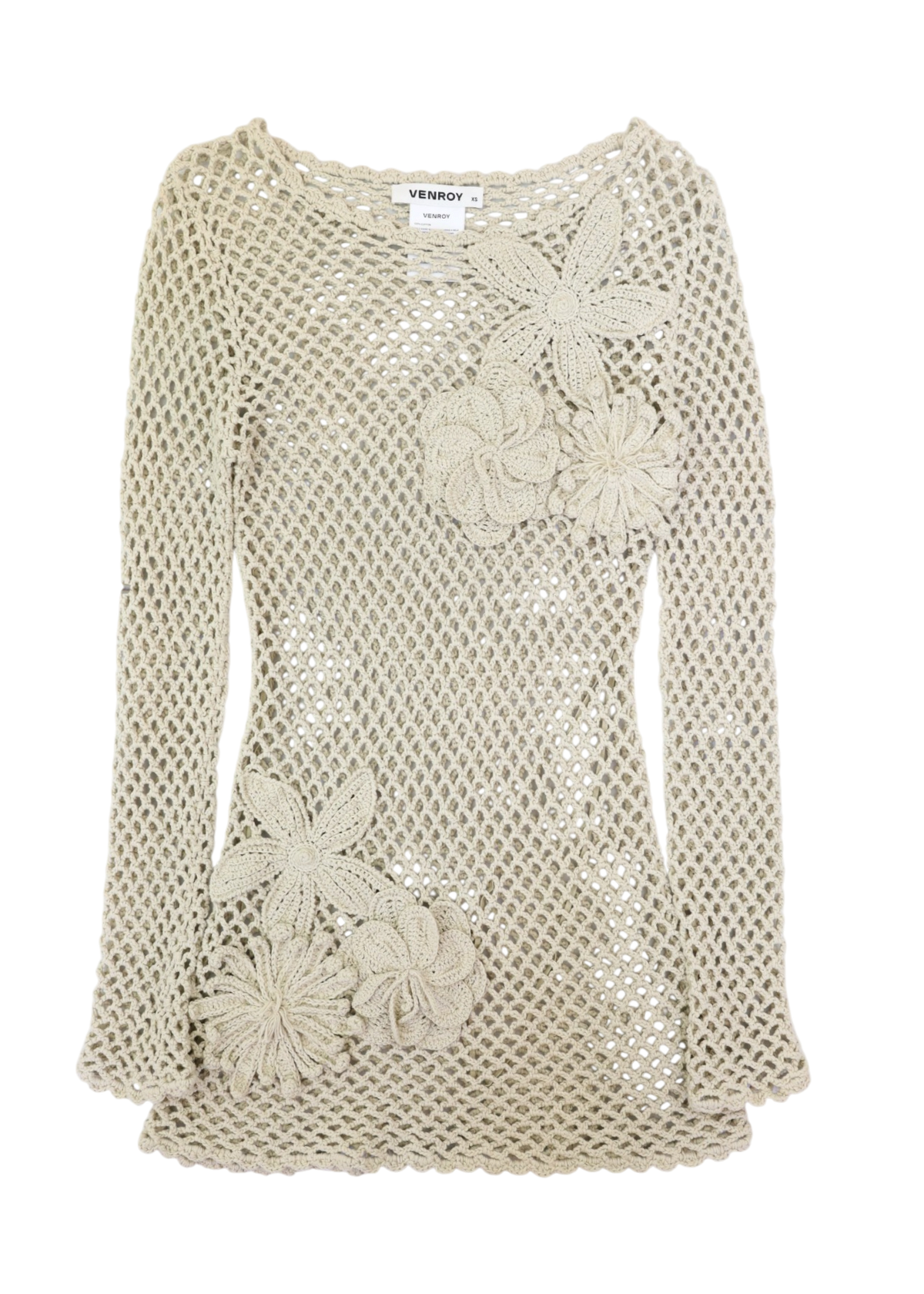 VENROY Ecru Cotton Floral Crochet Mini Dress