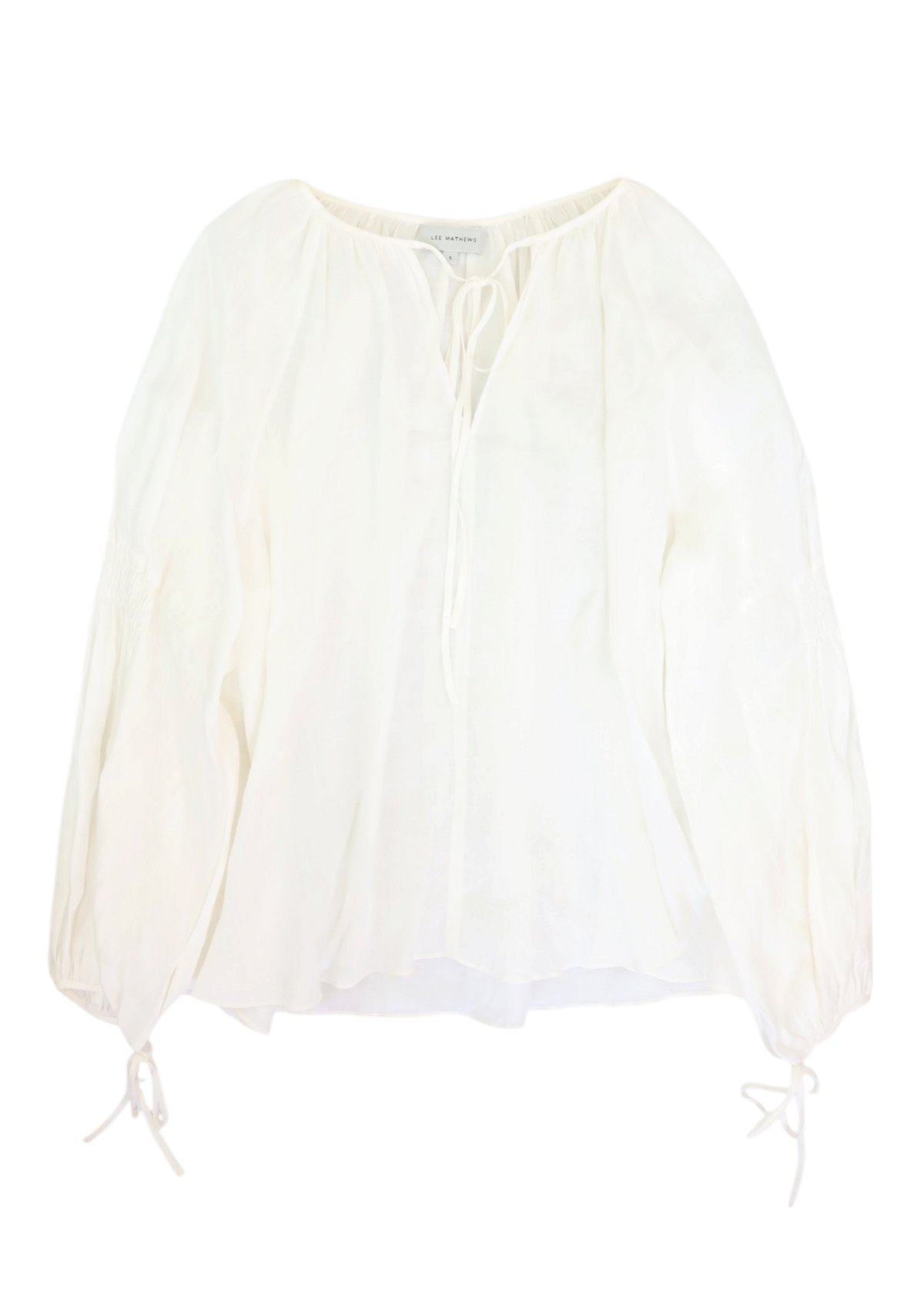 LEE MATHEWS White Shirred Sleeve Poet Blouse