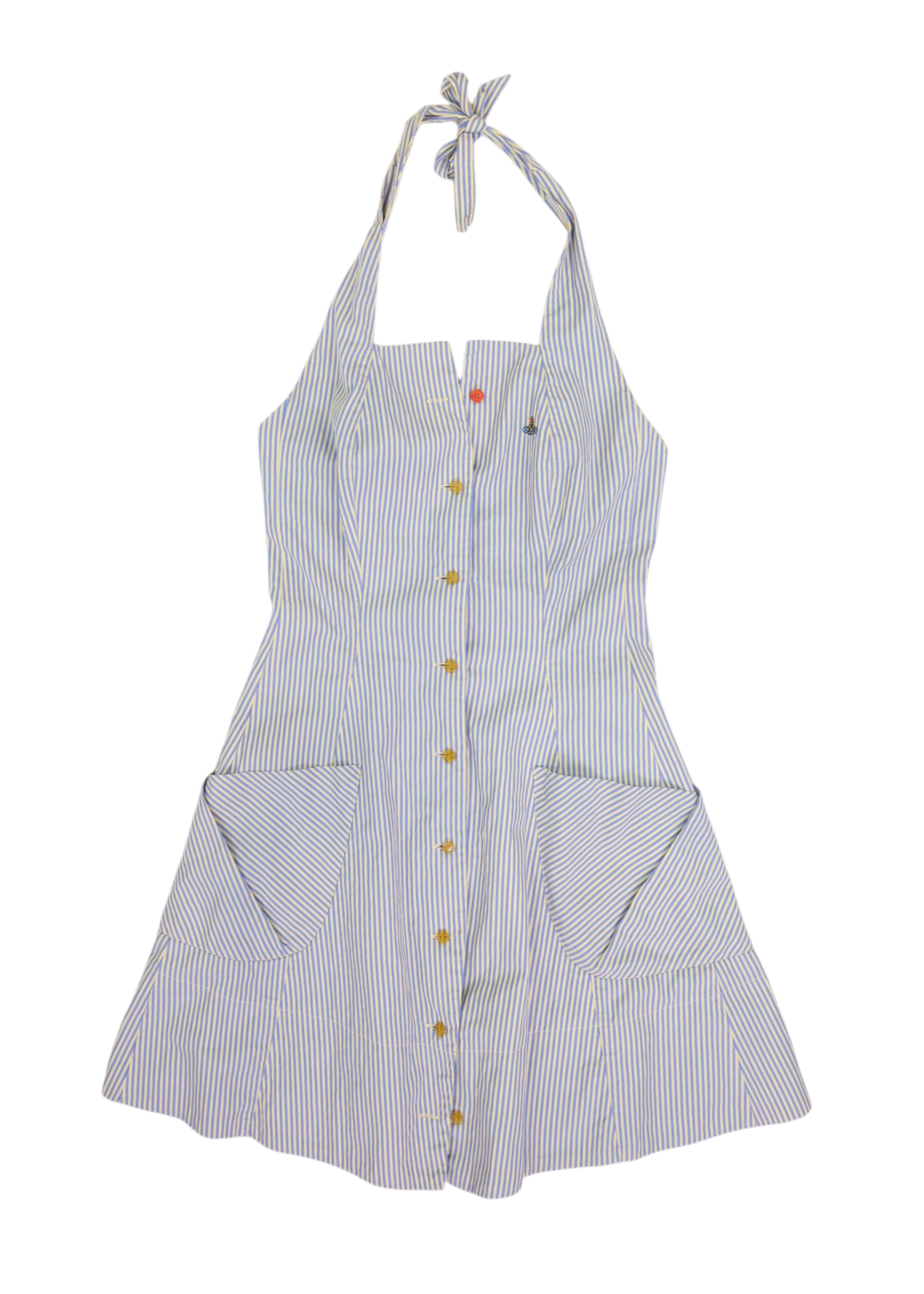 VIVIENNE WESTWOOD RED LABEL (AS IS) SS1999 Blue/Yellow Stripe Cotton Halter Midi Dress