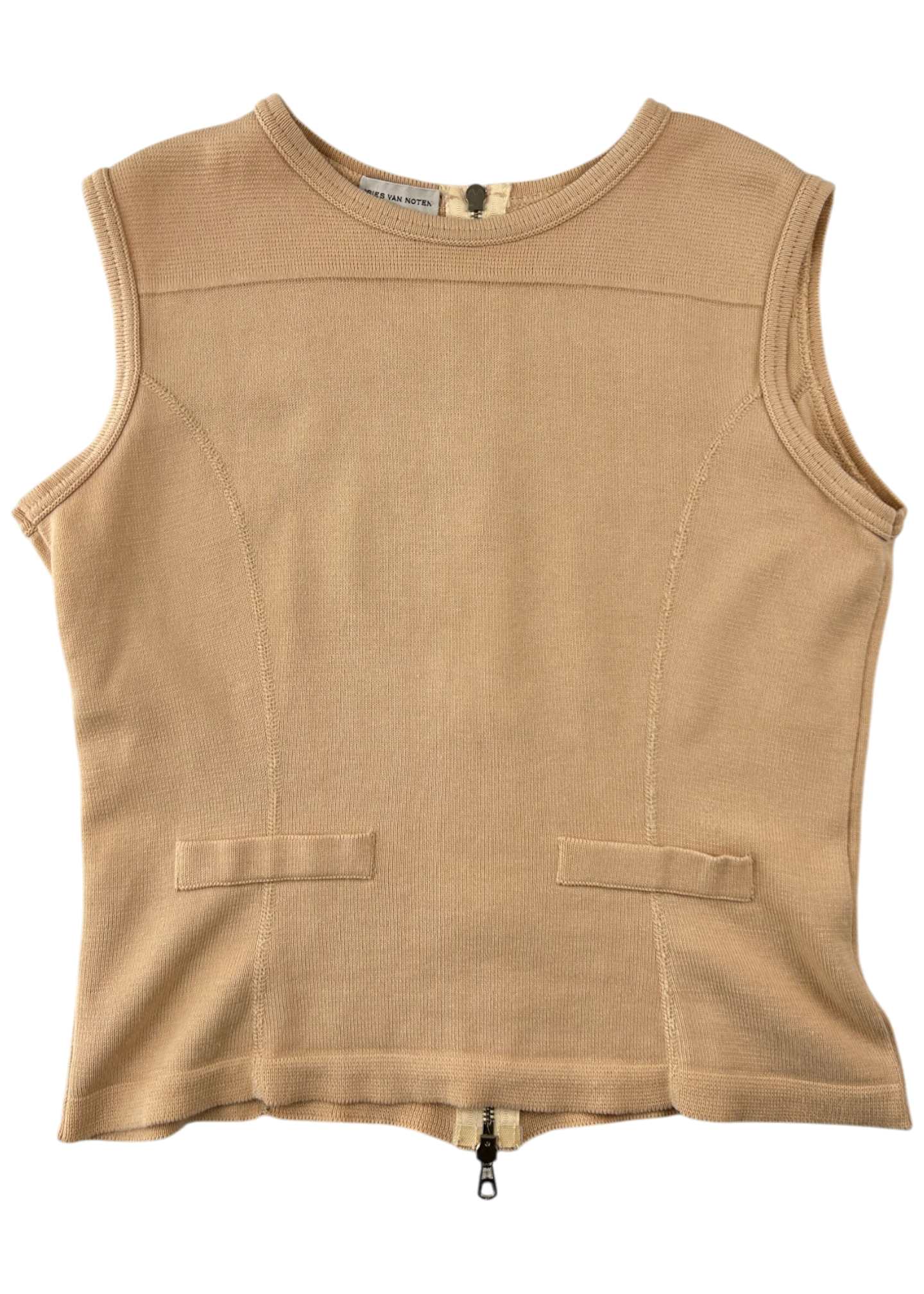 DRIES VAN NOTEN Beige Cotton Knit Zip Back Top