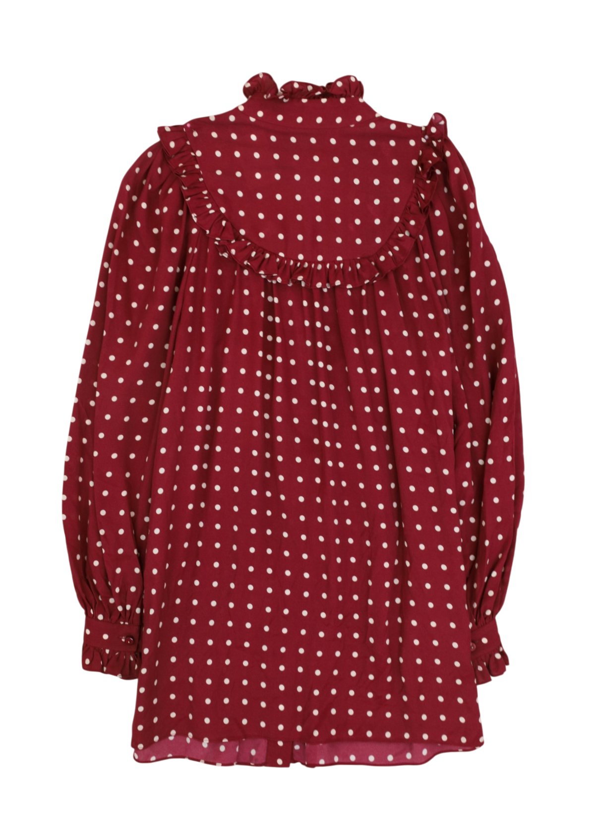 ZIMMERMANN Burgundy/White Polka Dot Silk Blend Ruffle Bib Blouse