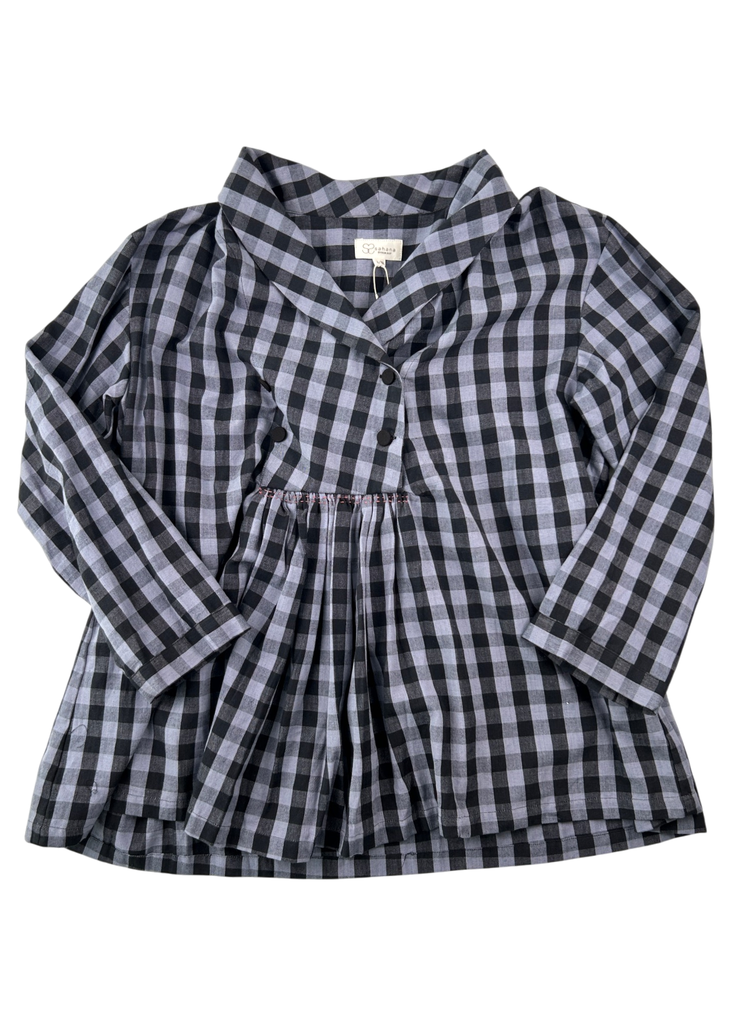 SAHANA BYRON BAY (BNWT) Cotton Check Gathered Smock Blouse
