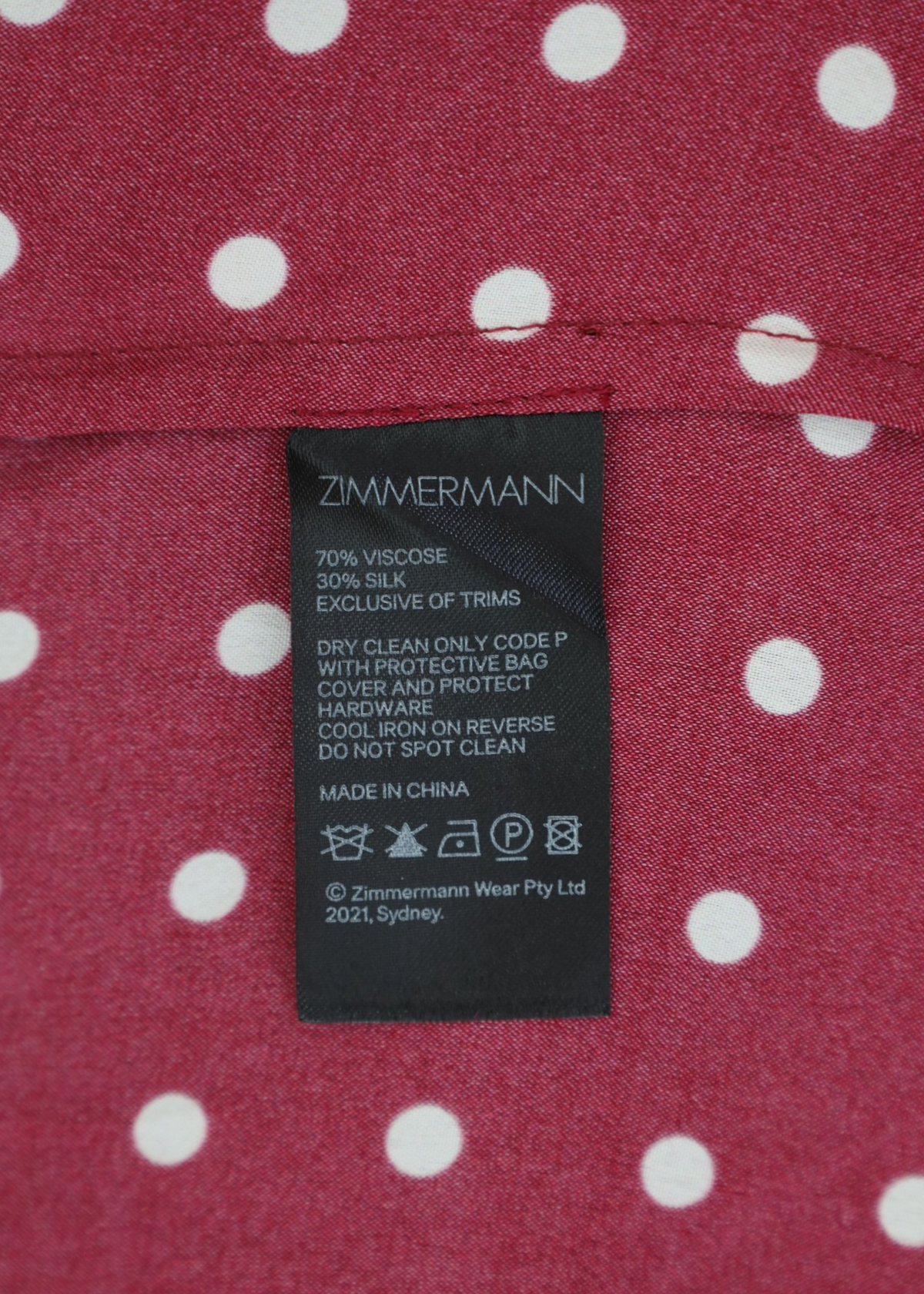 ZIMMERMANN Burgundy/White Polka Dot Silk Blend Ruffle Bib Blouse