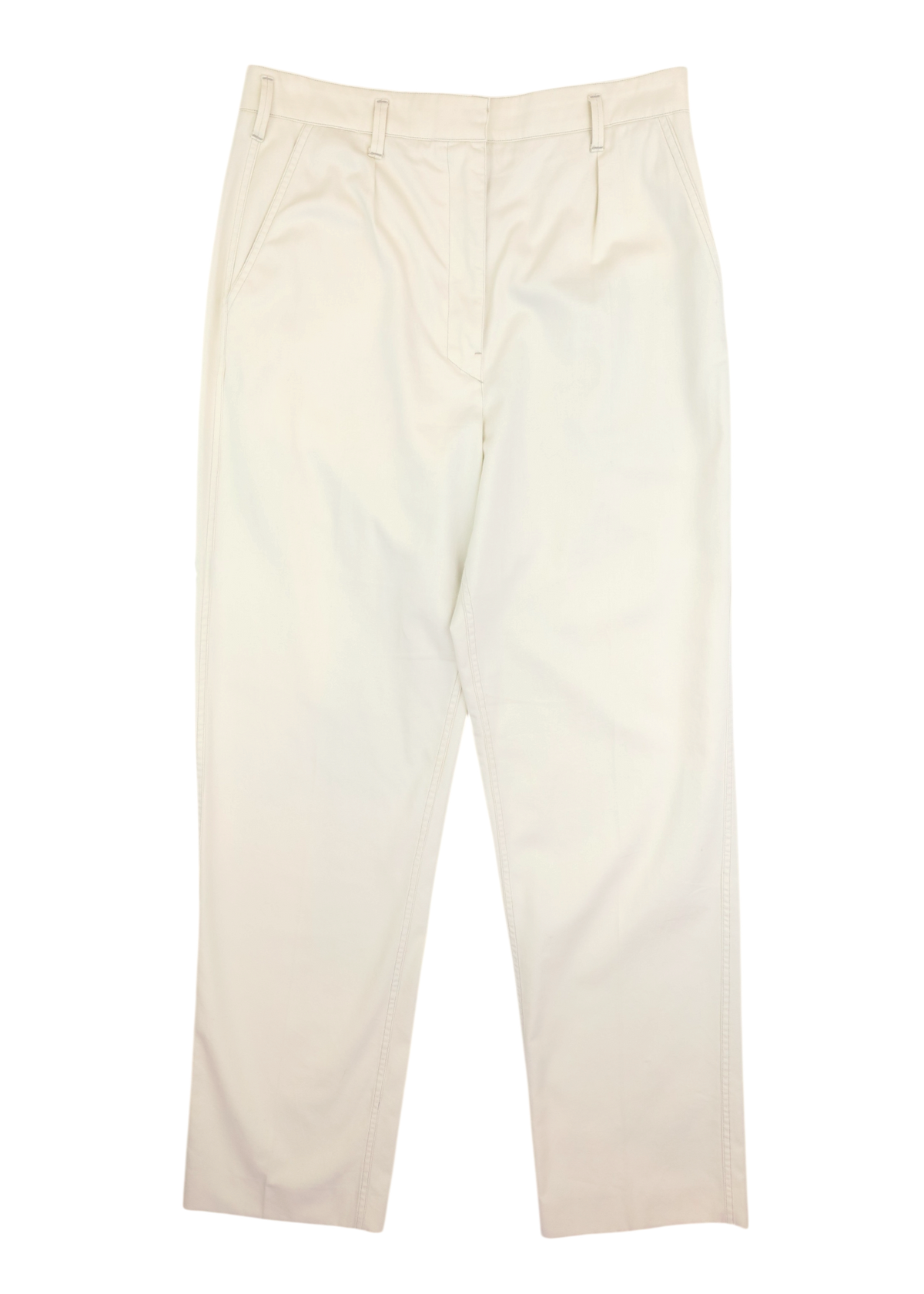 LEMAIRE (AS IS) Ecru White Cotton Pressed Pleat Straight Leg Pant