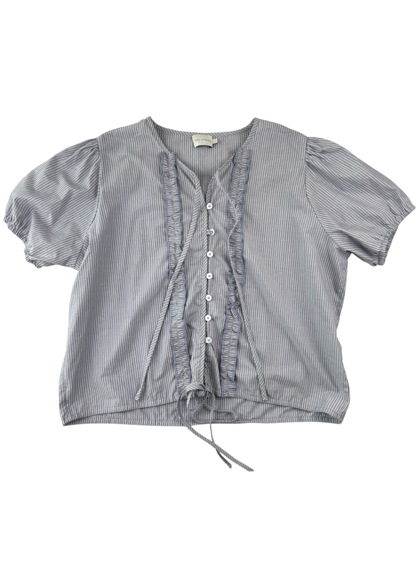 DEIJI STUDIOS Pinstripe Cotton Double Frill Blouse