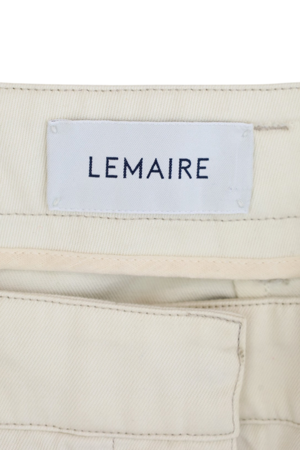 LEMAIRE (AS IS) Ecru White Cotton Pressed Pleat Straight Leg Pant