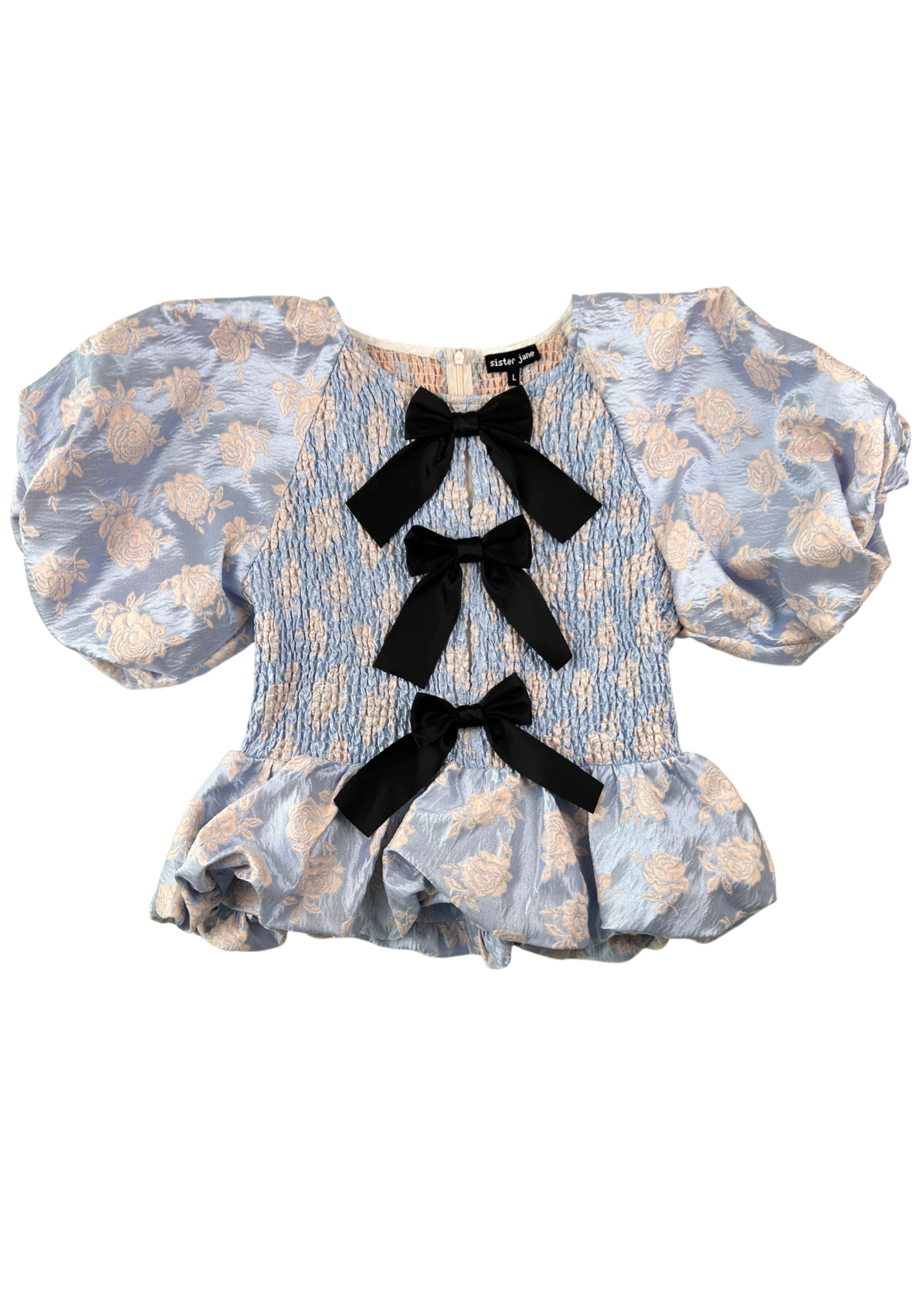SISTER JANE (BNWT) Jacquard Puff Sleeve Shirred Blouse