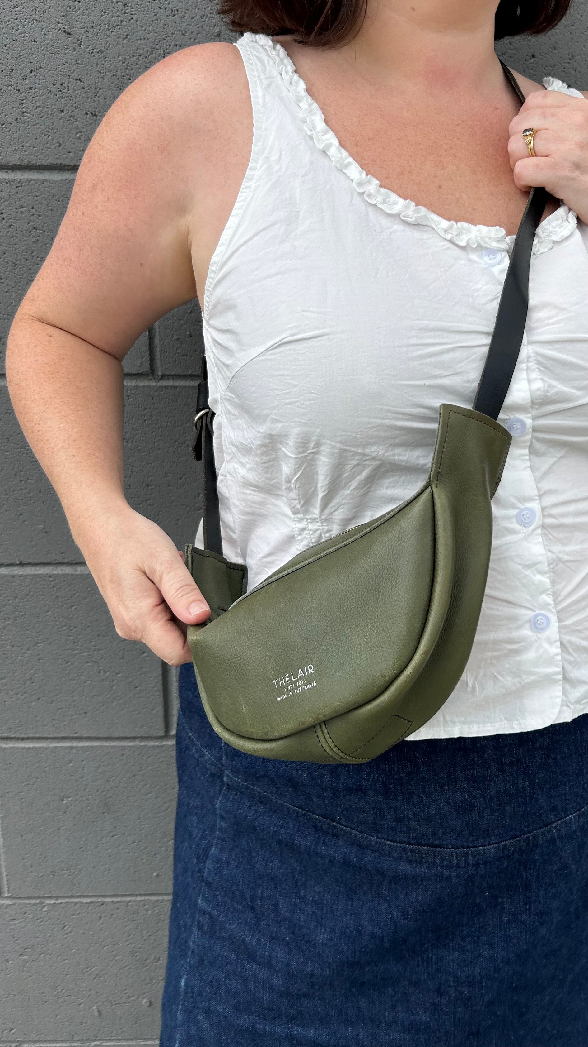 THE LAIR   AS IS Green Leather 'Slouch Mini' Crossbody