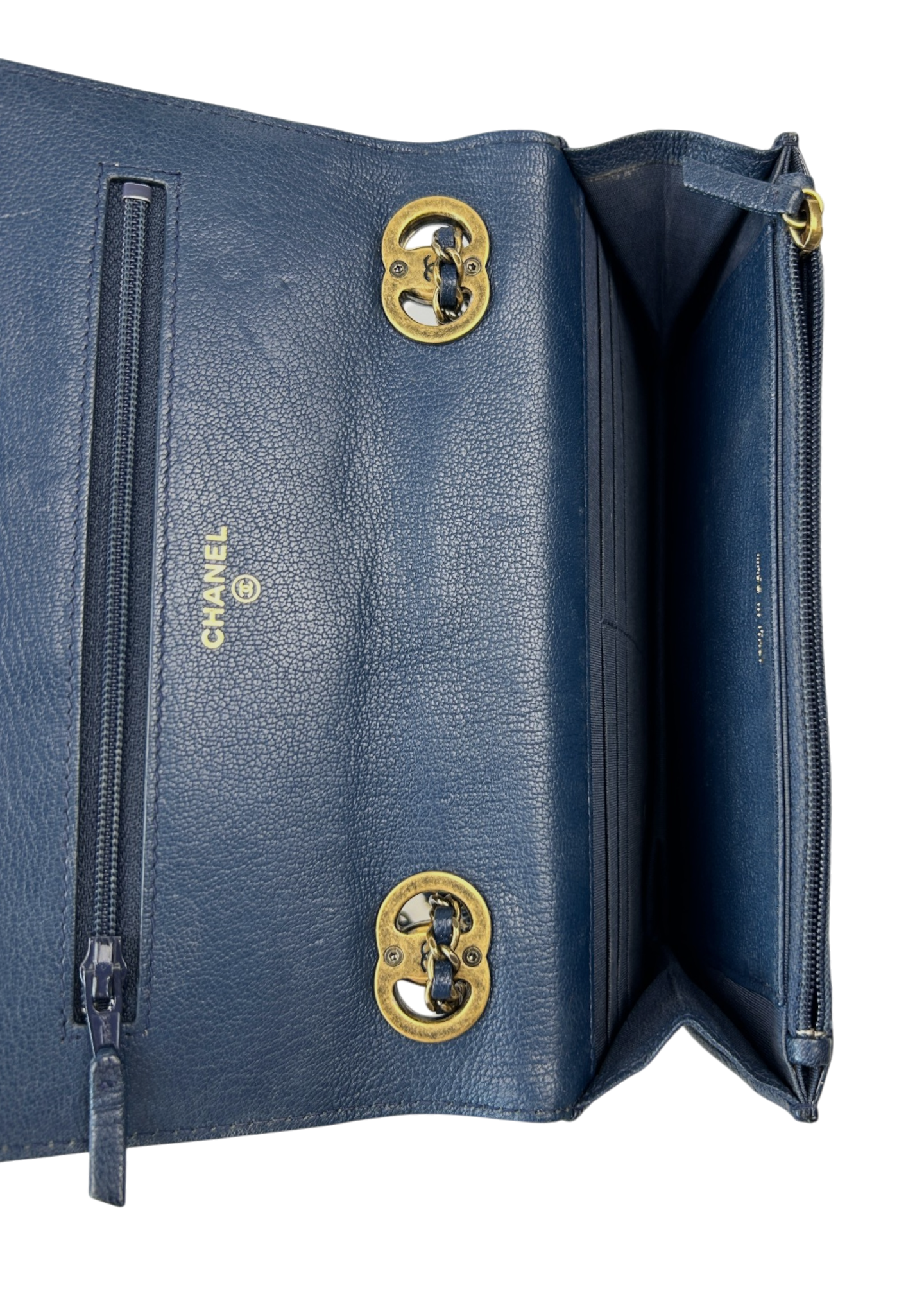 CHANEL 2015 Navy Patent Leather 'Eyelet CC Wallet on Chain' Bag