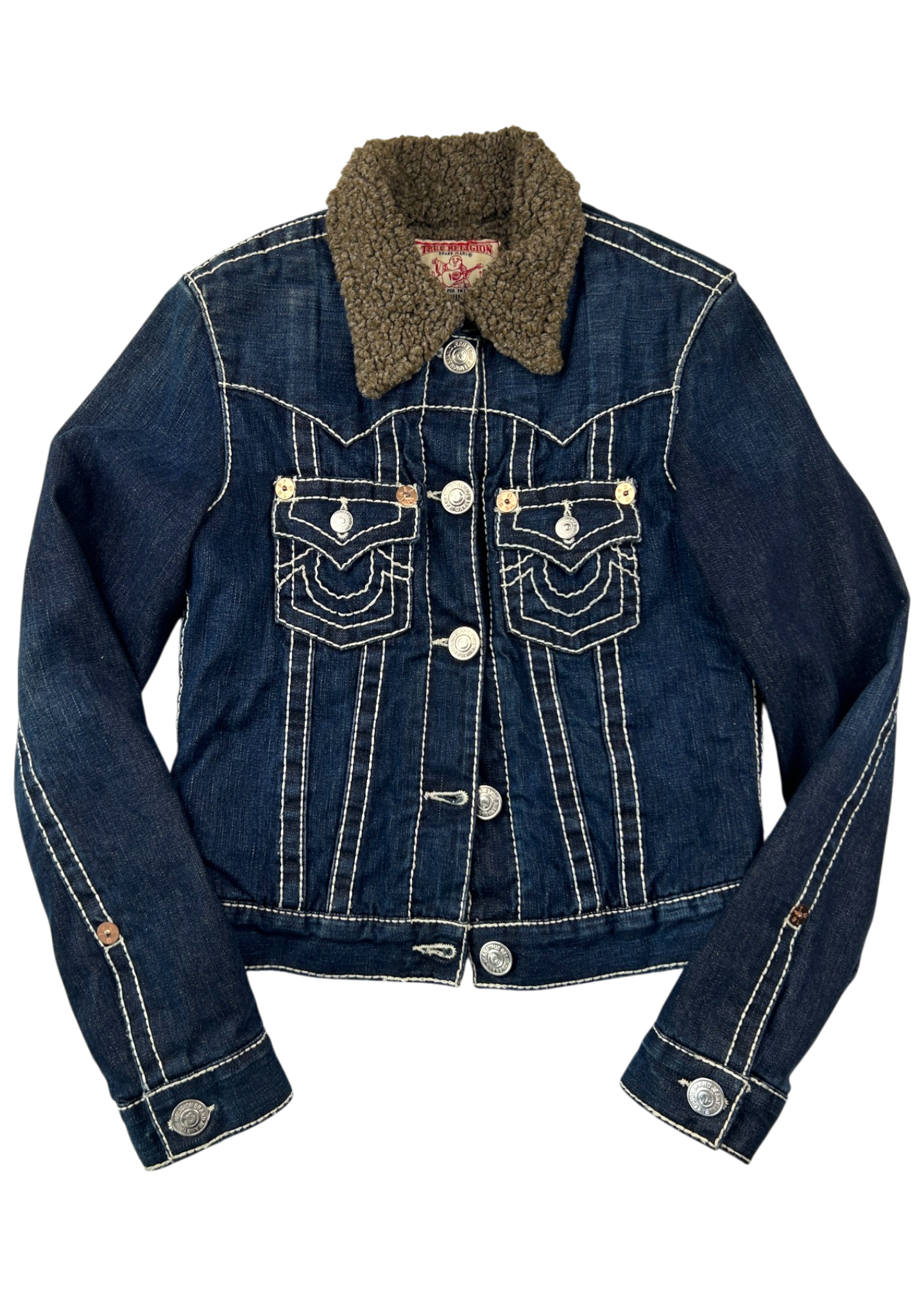TRUE RELIGION Indigo Denim Sherpa Trucker Jacket