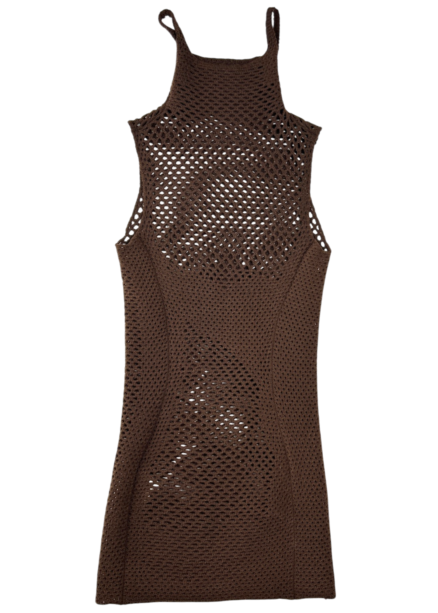 ISA BOULDER (AS IS) Brown Knit High Neck Mini Dress W/ Ear Straps