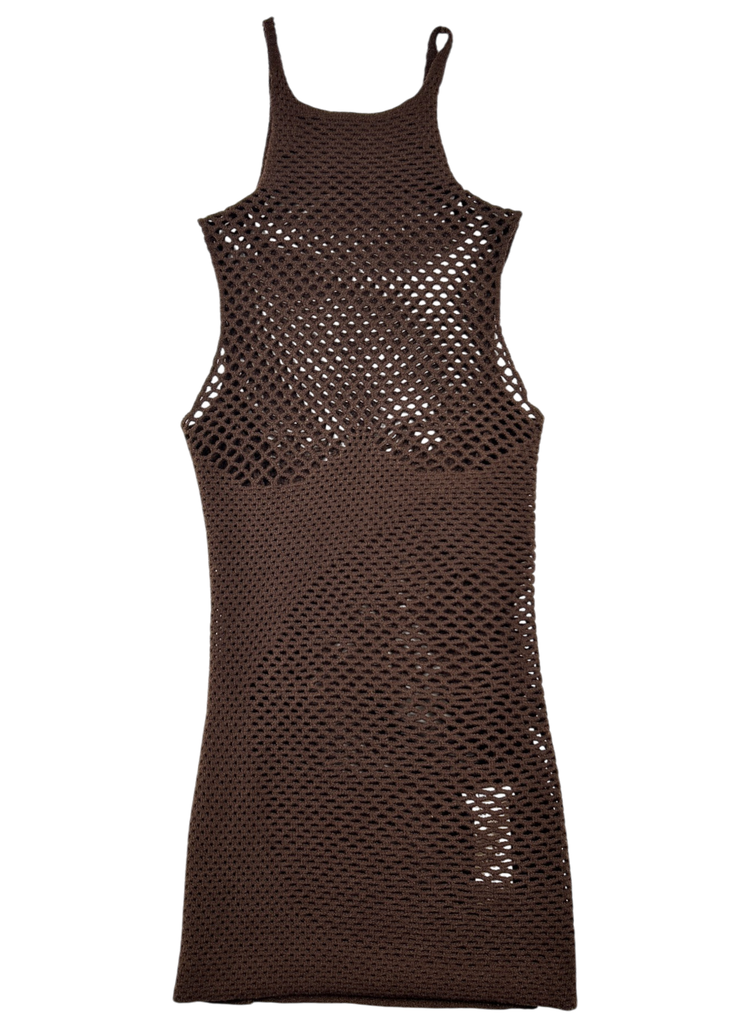 ISA BOULDER (AS IS) Brown Knit High Neck Mini Dress W/ Ear Straps