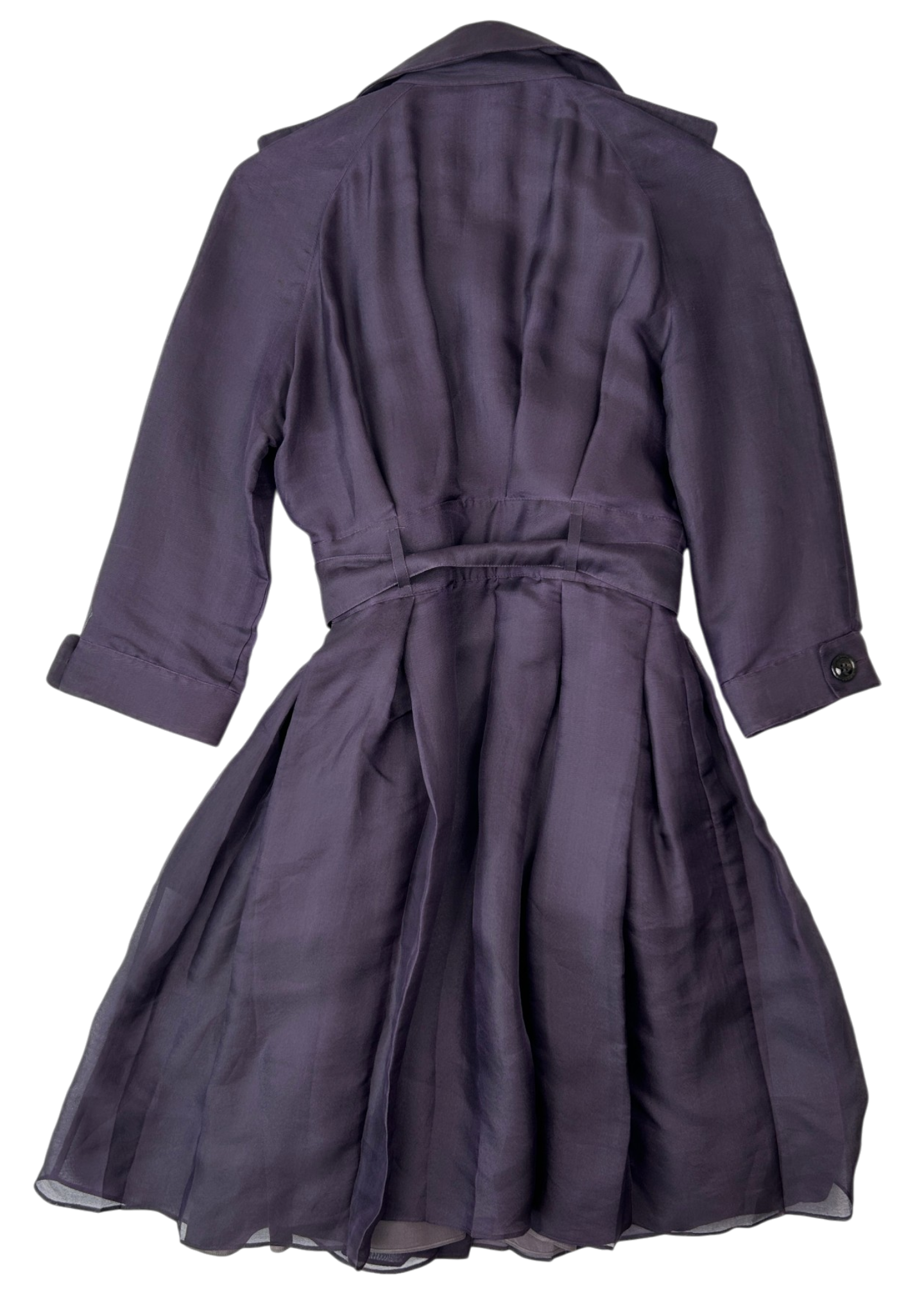BURBERRY (AS IS) 2016 Purple Silk Organza Double Breast Coat W/ Belt