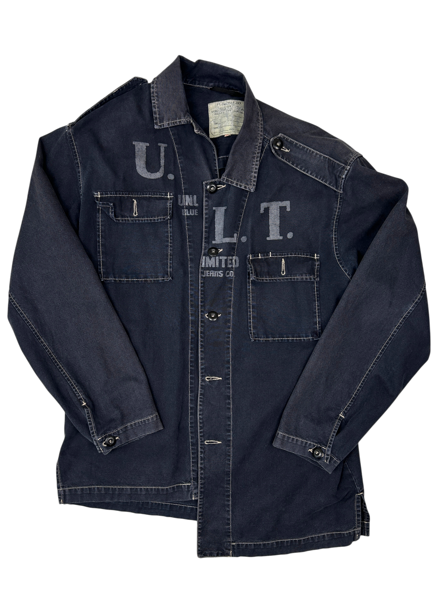 UNLIMITED Navy Faded Twill Printed Chore Jacket