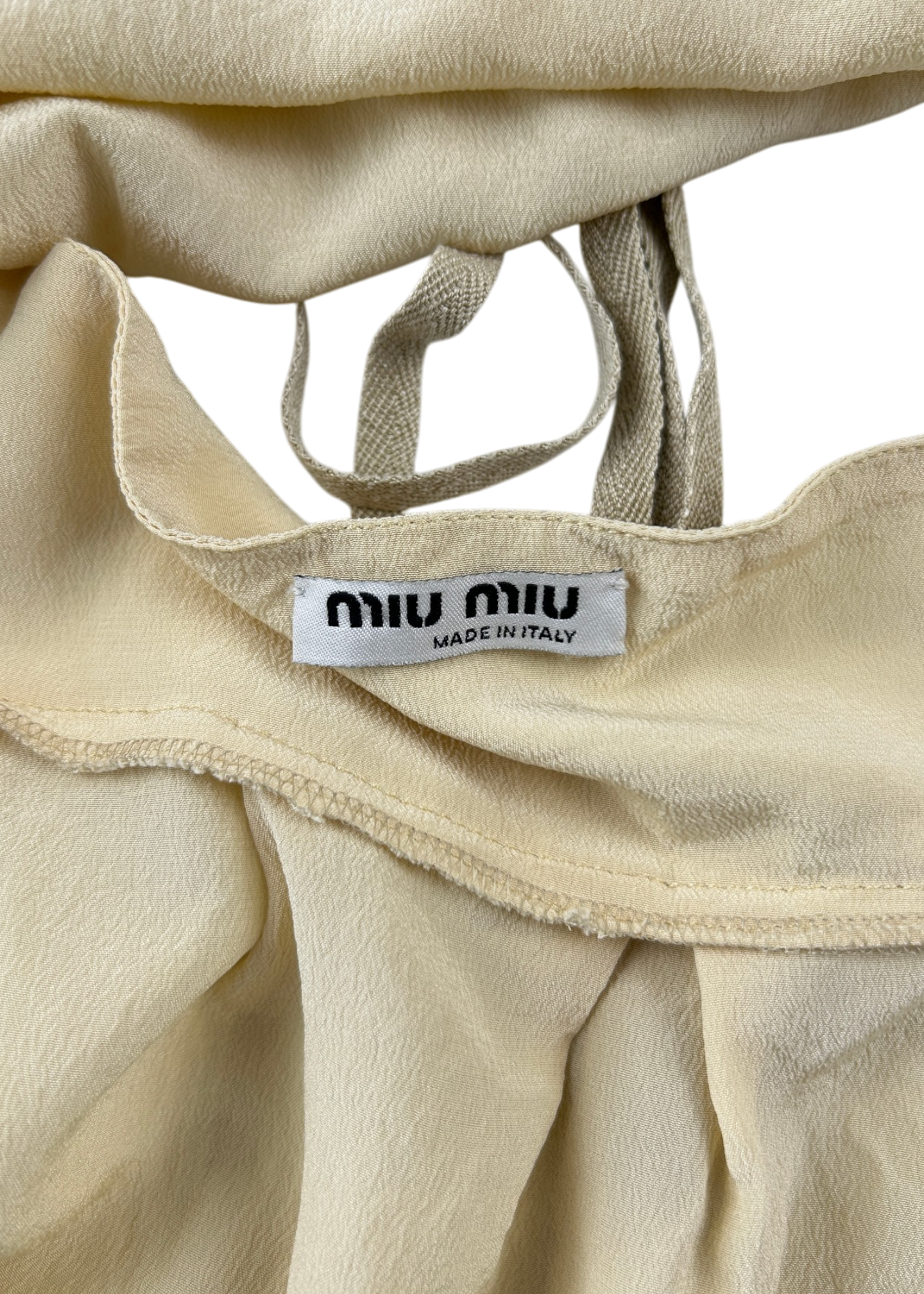 MIU MIU (AS IS) Cream Silk Cami W/ Lace Up Back