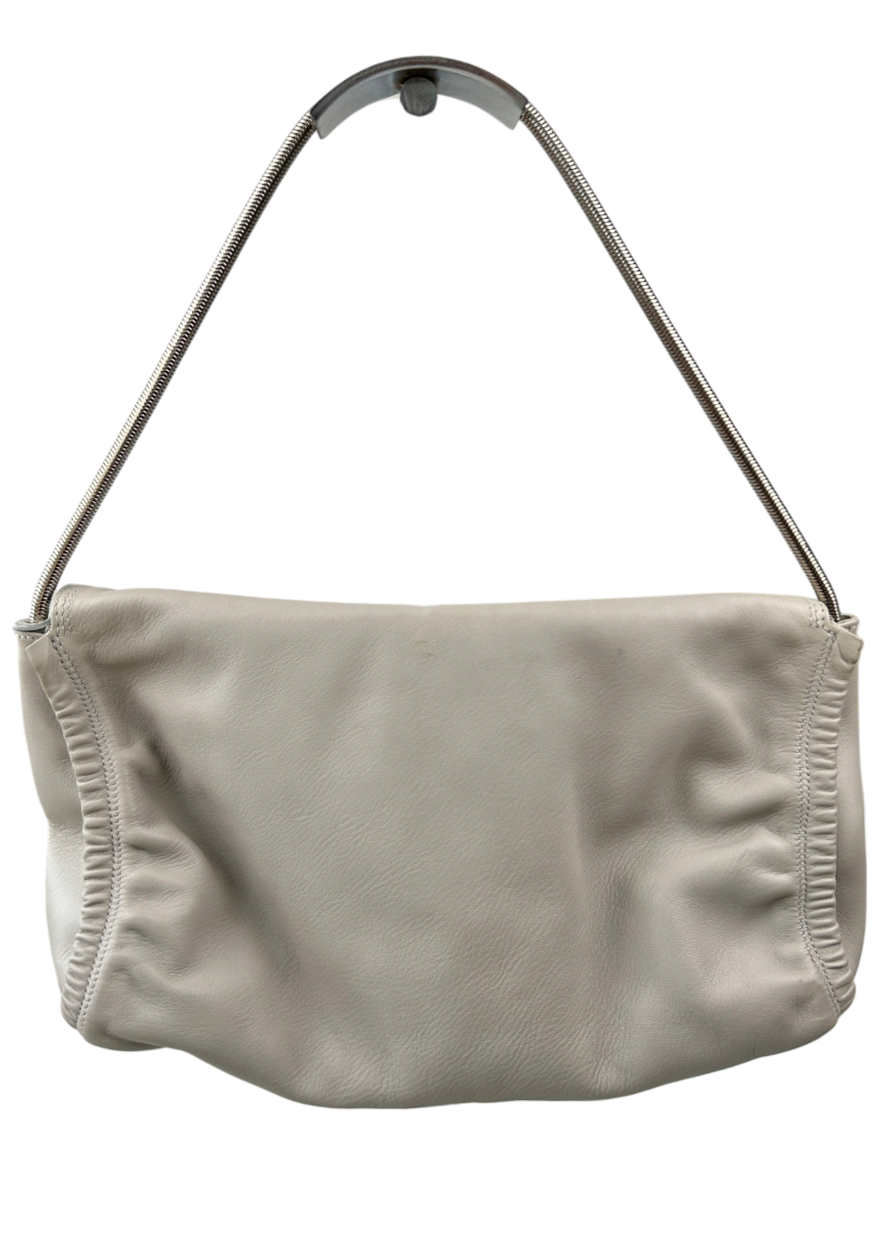 SALVATORE FERRAGAMO (AS IS) Grey Leather Ruched Bag W/ Charms